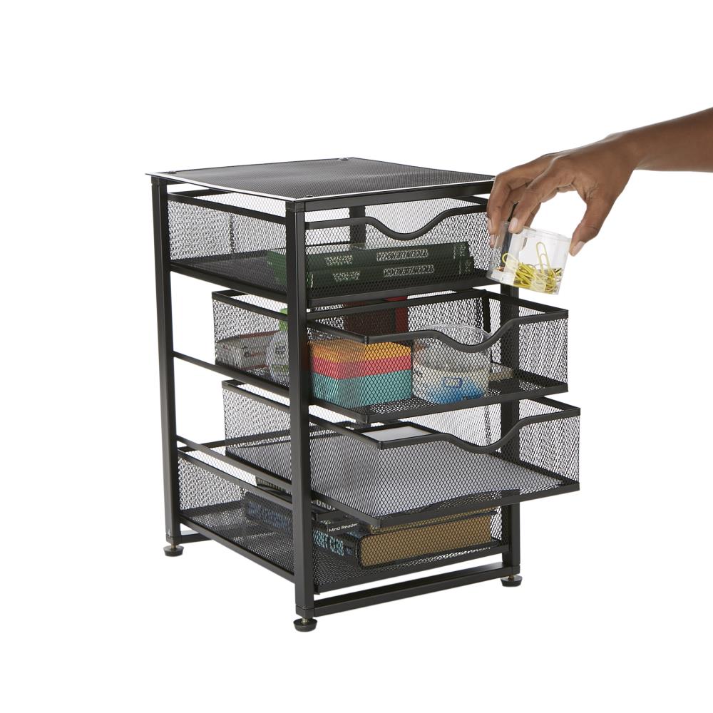 Compact Black Metal Mesh 4-Drawer Cabinet Organizer