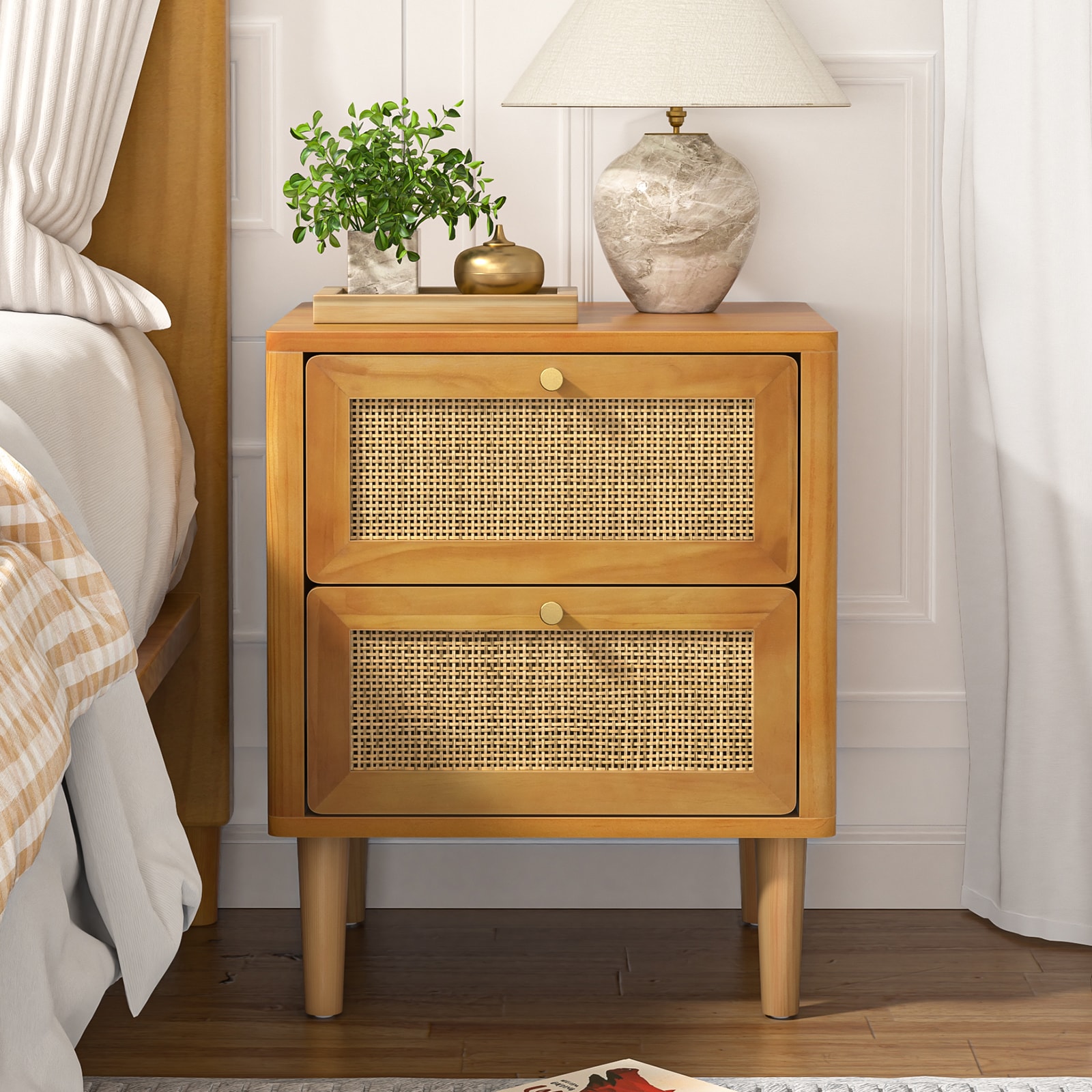 Delarpo GT027 Solid Wood Bedside Table Pine Nightstand