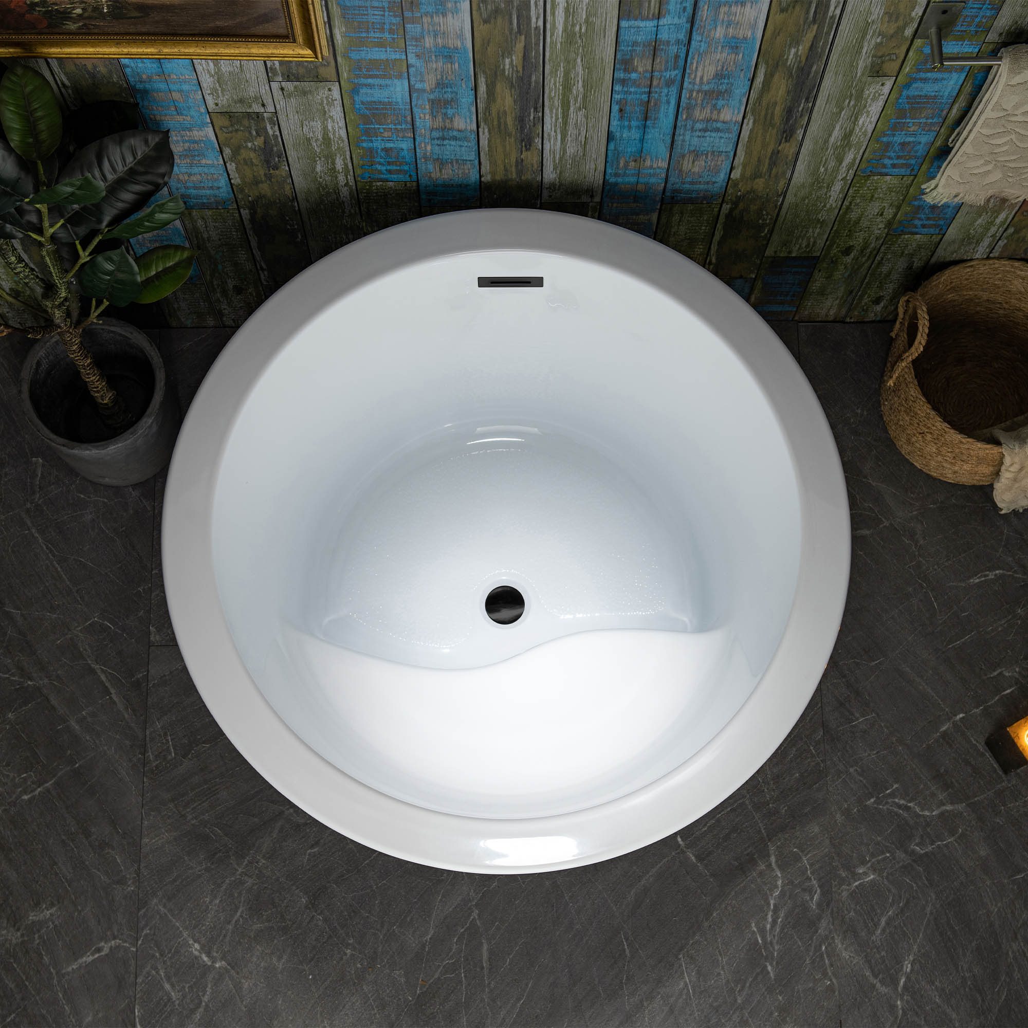 41'' Round White Acrylic Freestanding Bathtub with Matte Black Drain