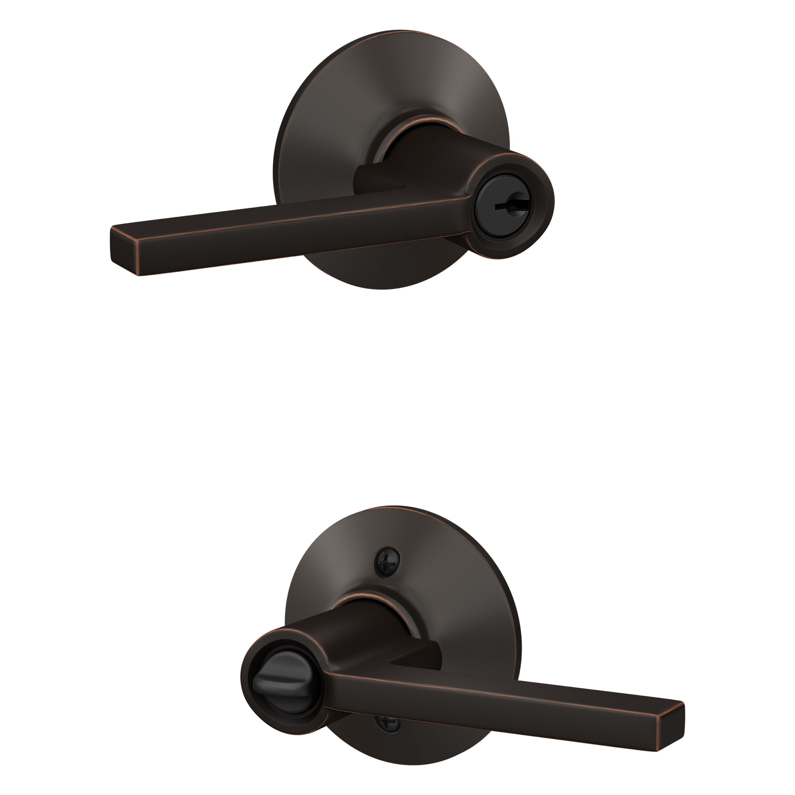 Schlage F51A LAT 716 F51A LAT Latitude Aged Bronze Universal Exterior Keyed entry Door Handle