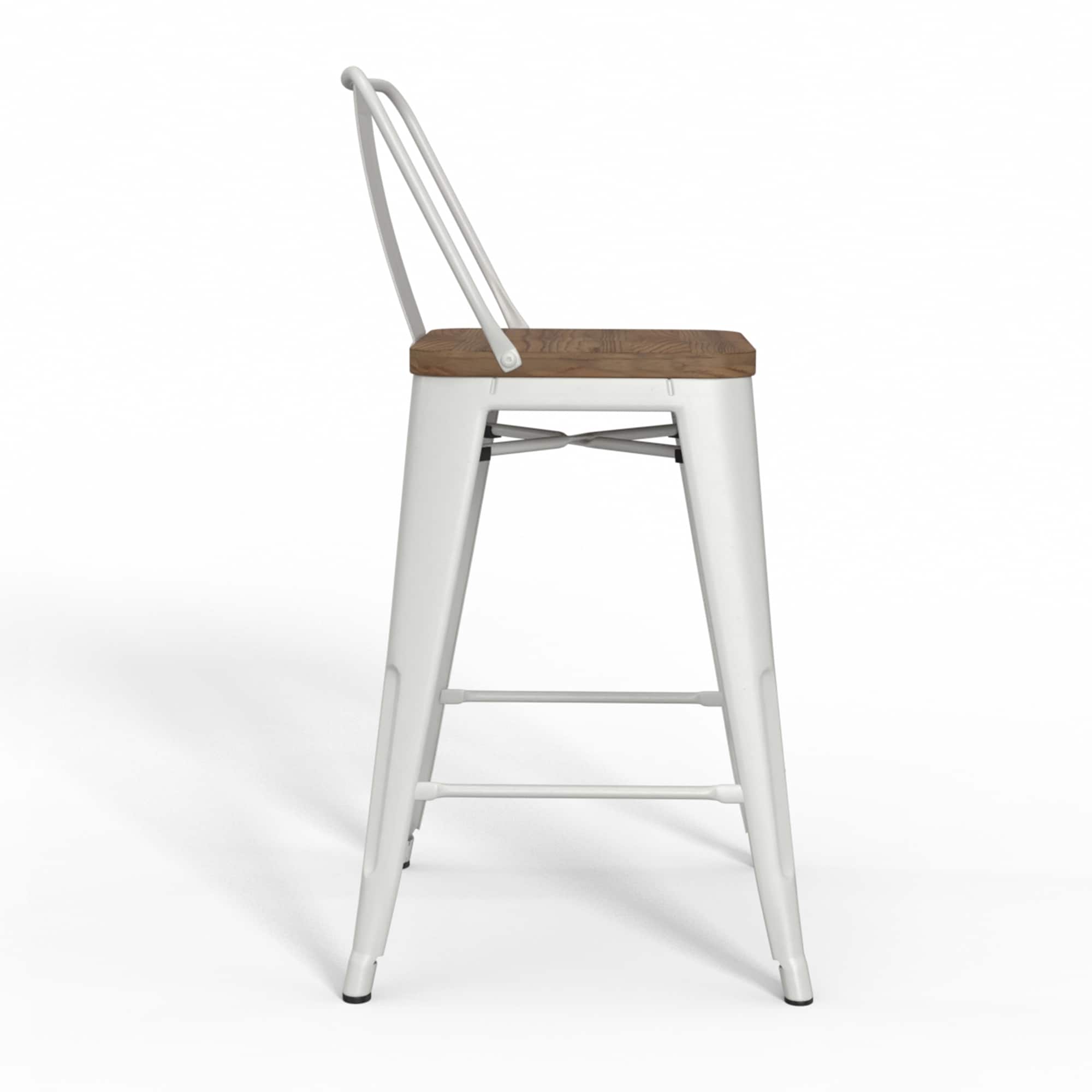 Rayne 24-Inch White Metal and Elm Wood Counter Stool Set