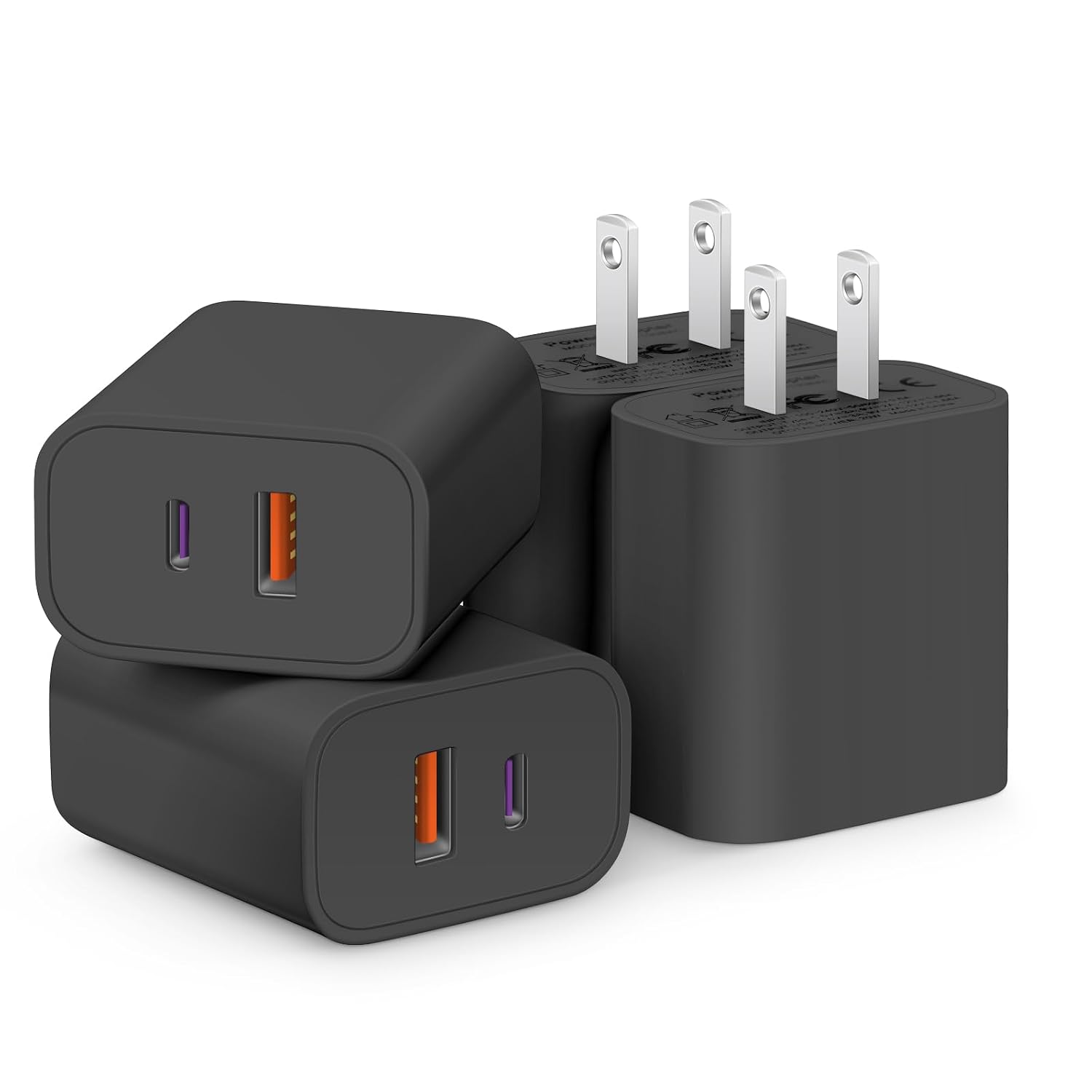 LENCENT 4-Pack Dual-Port Wall Charger with 20W USB-C PD and 18W USB-A QC 3.0 Fast Charging for Smartphones and Tablets