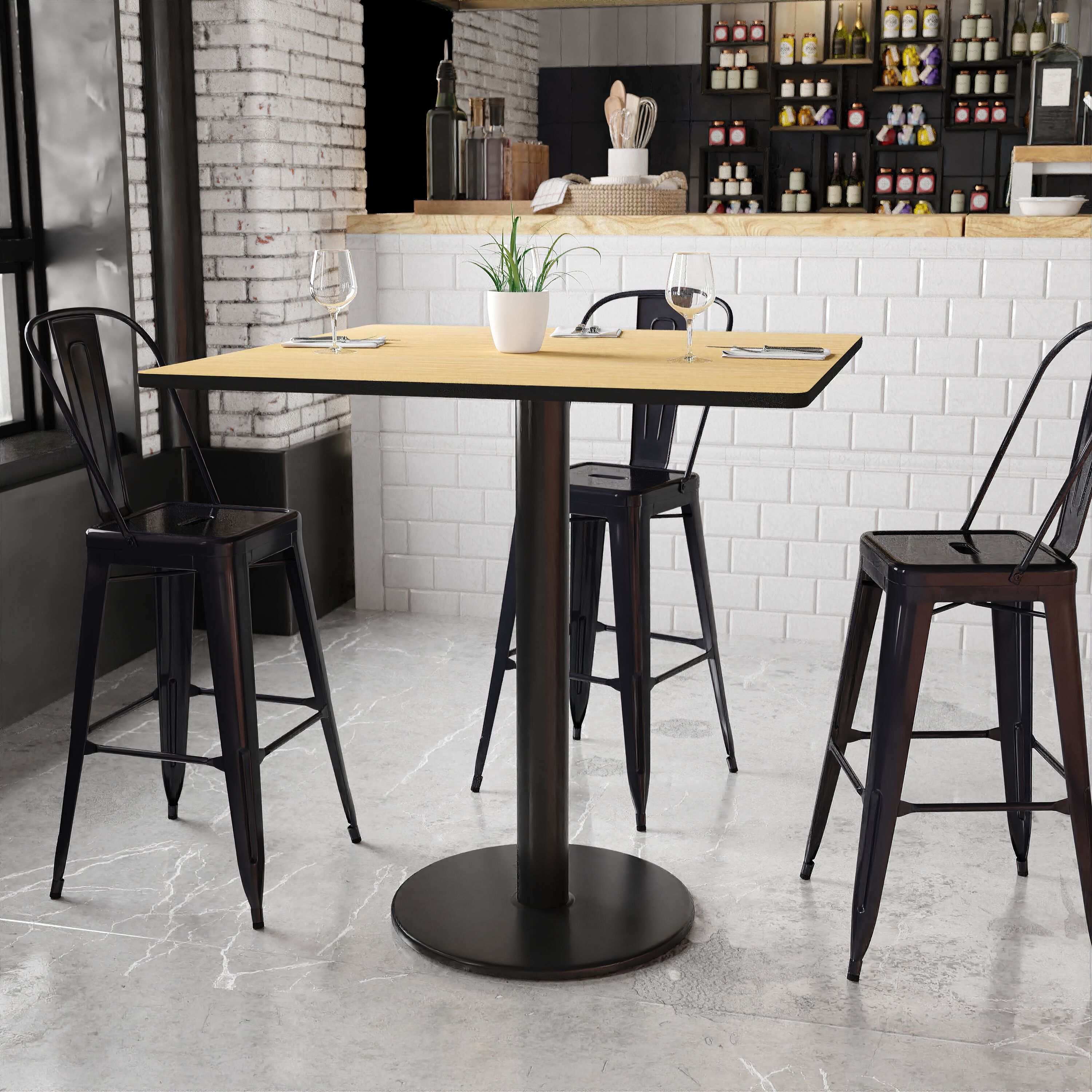 Flash Furniture 889142005766 Natural Contemporary/Modern Bar Table, Wood veneer with Black Metal Pedestal Base 42-Inches L x 43.13-Inches H