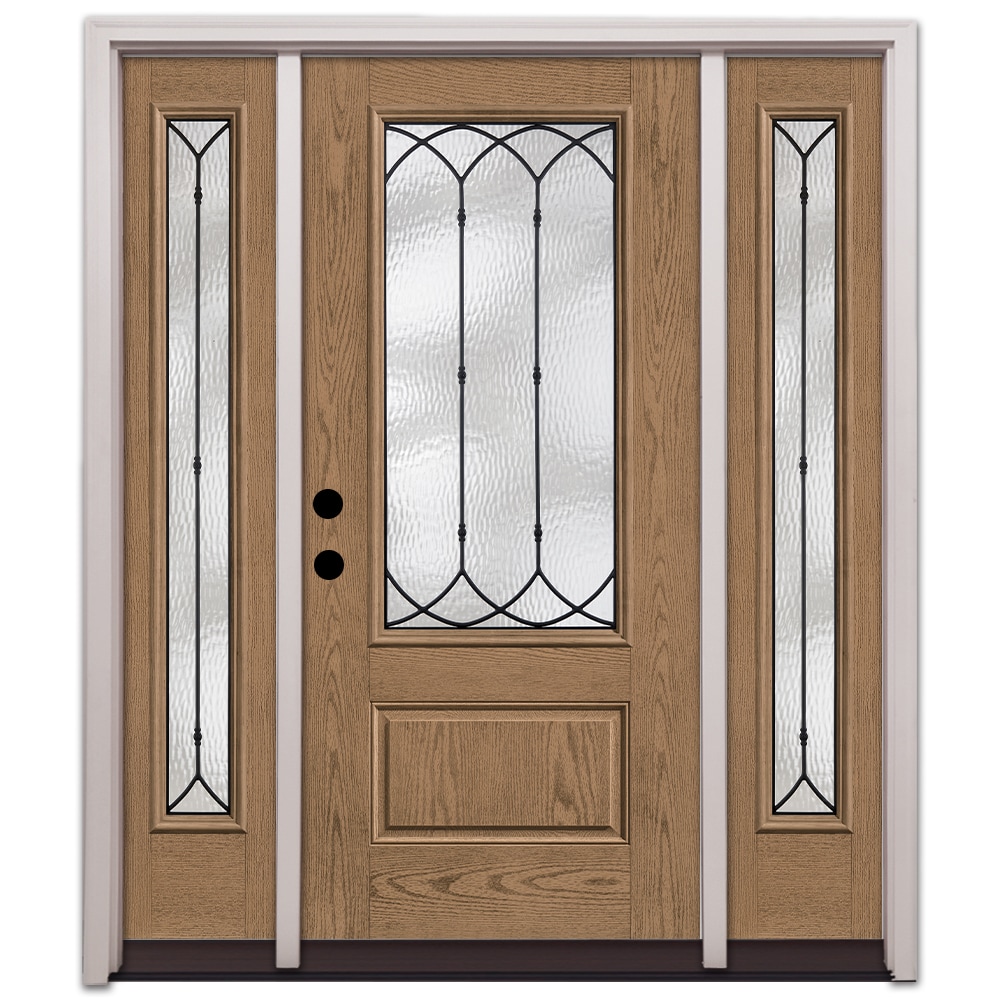 Therma-Tru Montebello 64-in x 80-in x 6-9/16-in Fiberglass 3/4 Lite Right-Hand Inswing Beechwood Stained Prehung Front Door with Sidelights with -  TT649820SOS