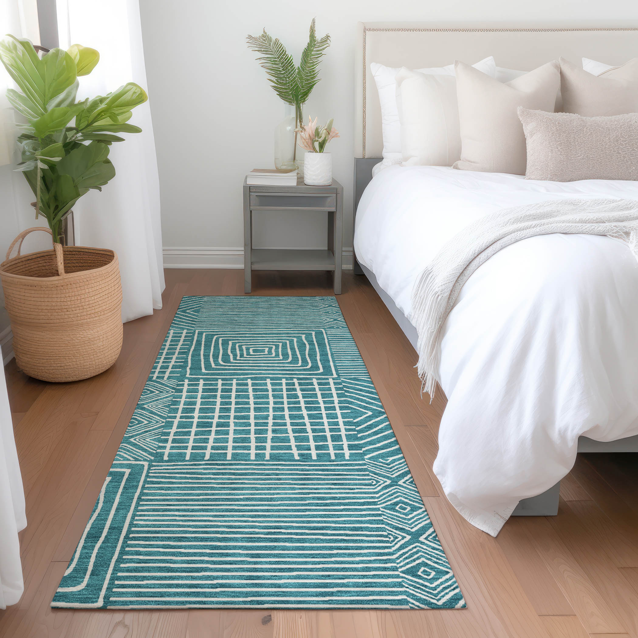 Addison Rugs ACN1044TE2X8 Chantille ACN1044TE 2 x 7 (ft) Polyester Teal Rectangular Indoor/Outdoor Geometric Machine washable Runner rug