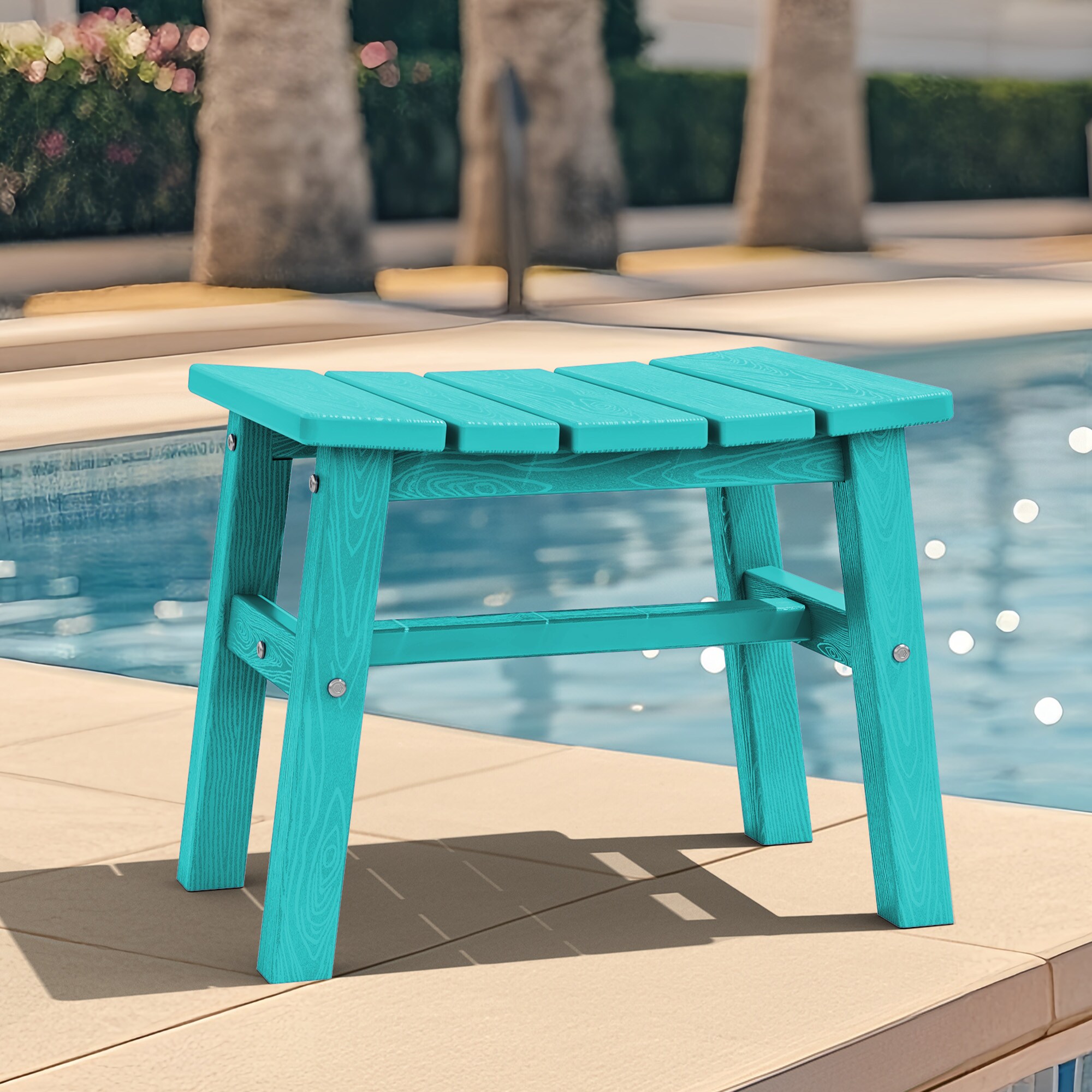 JEAREY JJGJD-PB HDPE Outdoor Footrest Sturdy Portable and Maintenance Free Tiffany Blue HDPE Ottoman