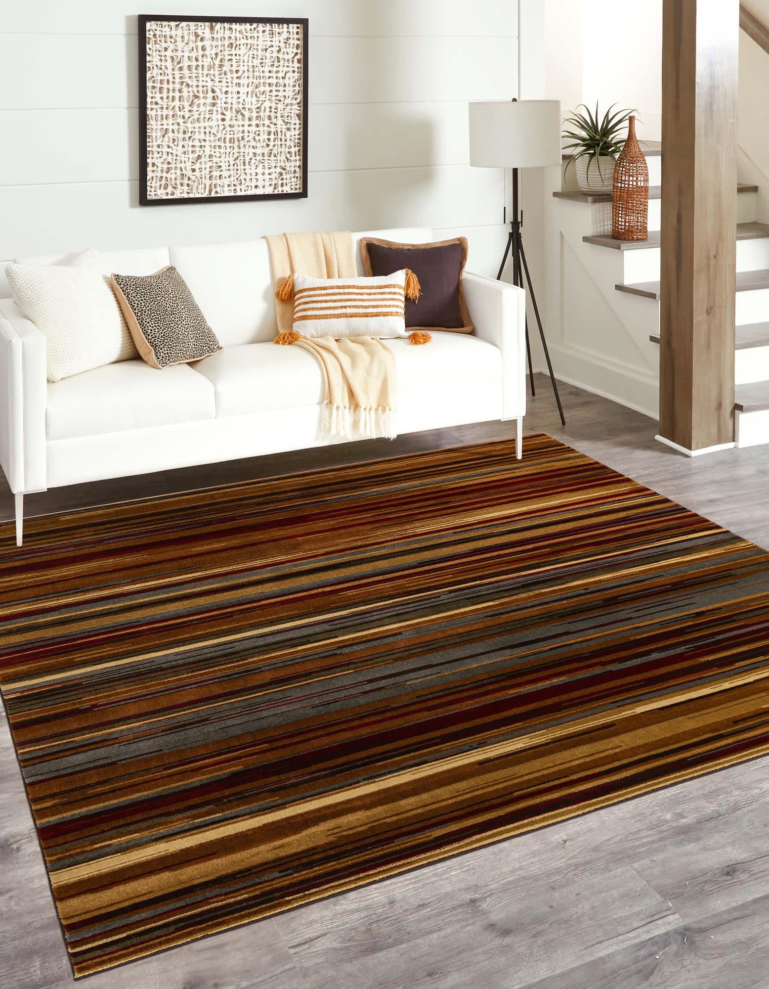 Unique Loom 3154161 Barista 8 x 8 (ft) Loomed Polypropylene Beige Square Indoor Stripe Area rug