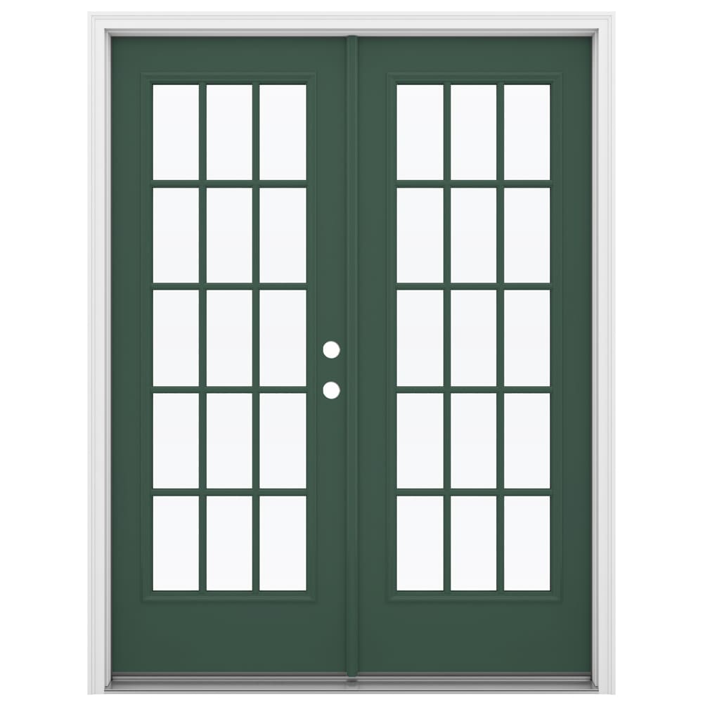 JELD-WEN French 60-in x 80-in x 4-9/16-in Jamb Low-e External Grilles Evergreen Steel French Left-Hand Inswing Double Patio Door Brickmould Included -  LOWOLJW206000008