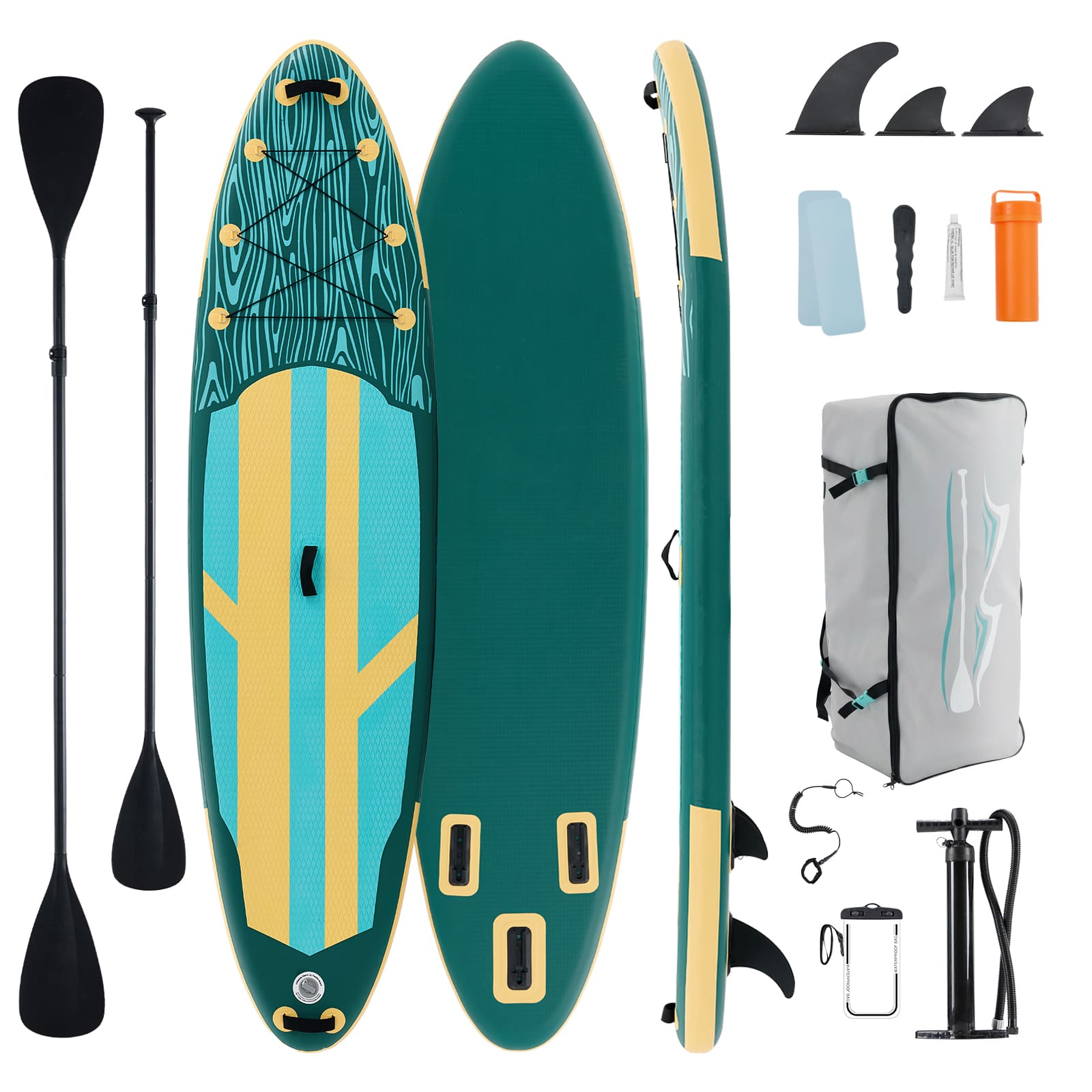 Sweetcrispy 10.6 ft Inflatable Stand Up Paddle Board with Premium Accessories 400 lbs Capacity Wide Stable For All Skill Levels-Yellow and Green