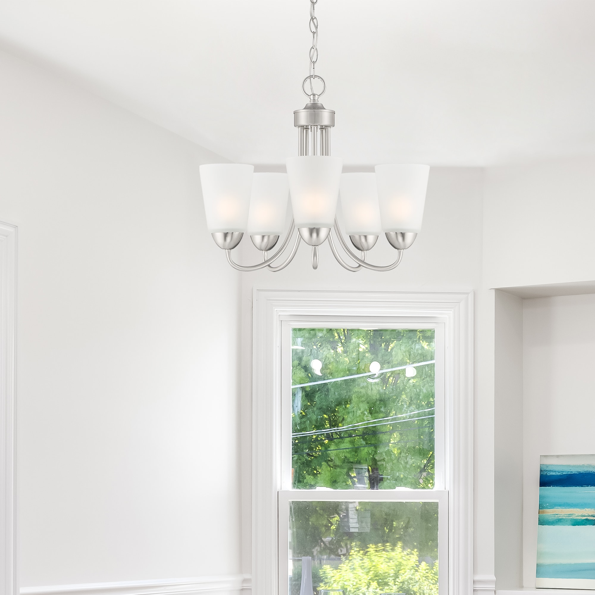 Designers Fountain D267M-5CH-BN Malone 5 -Light Brushed Nickel Transitional For Use in Dining Rooms, Foyers, Living Rooms Chandelier
