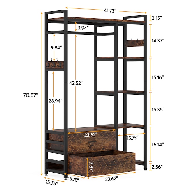 Tribesigns 4-in-1 Brown Steel Freestanding Clothing Rack with Shelves ...