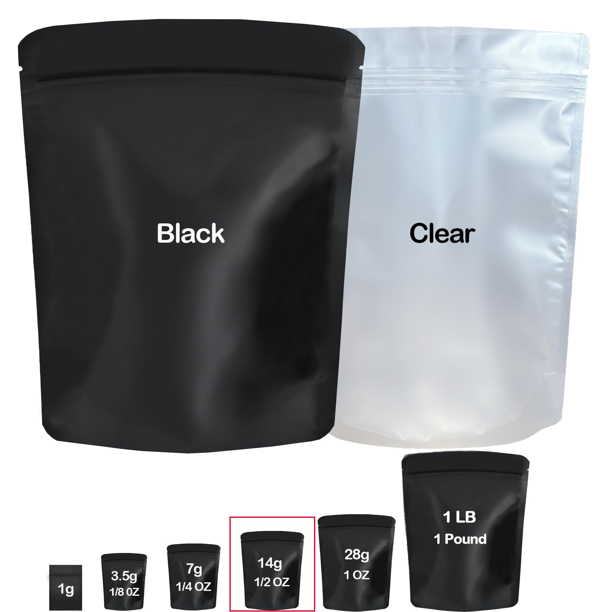 KIWDZFU  100 pack mylar bags 5 x 8 inch resealable food storage aluminum foil stand up bag matte black and clear thick durable smell proof design