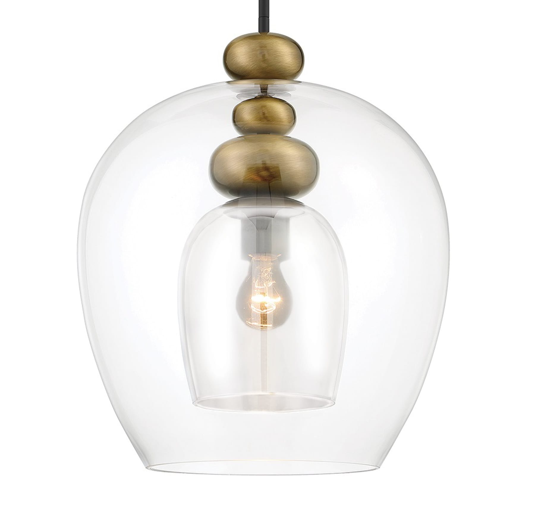 Aged Brass and Glass 1-Light Pendant with Smoked Shade