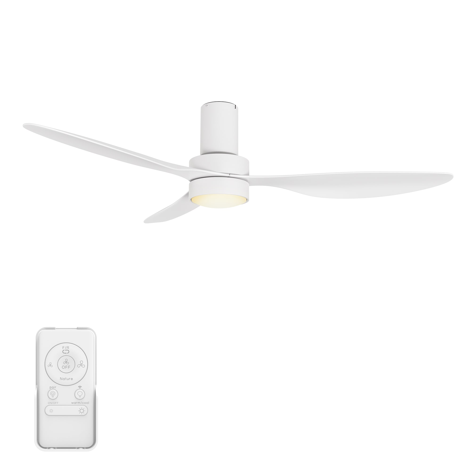 CARRO USA LS523N4-L11-W1-1-FM Coleman 52-in Integrated LED Flush Mount Smart White with White Blades Ceiling Fan With Light - Remote Included ( 3 -Blade )