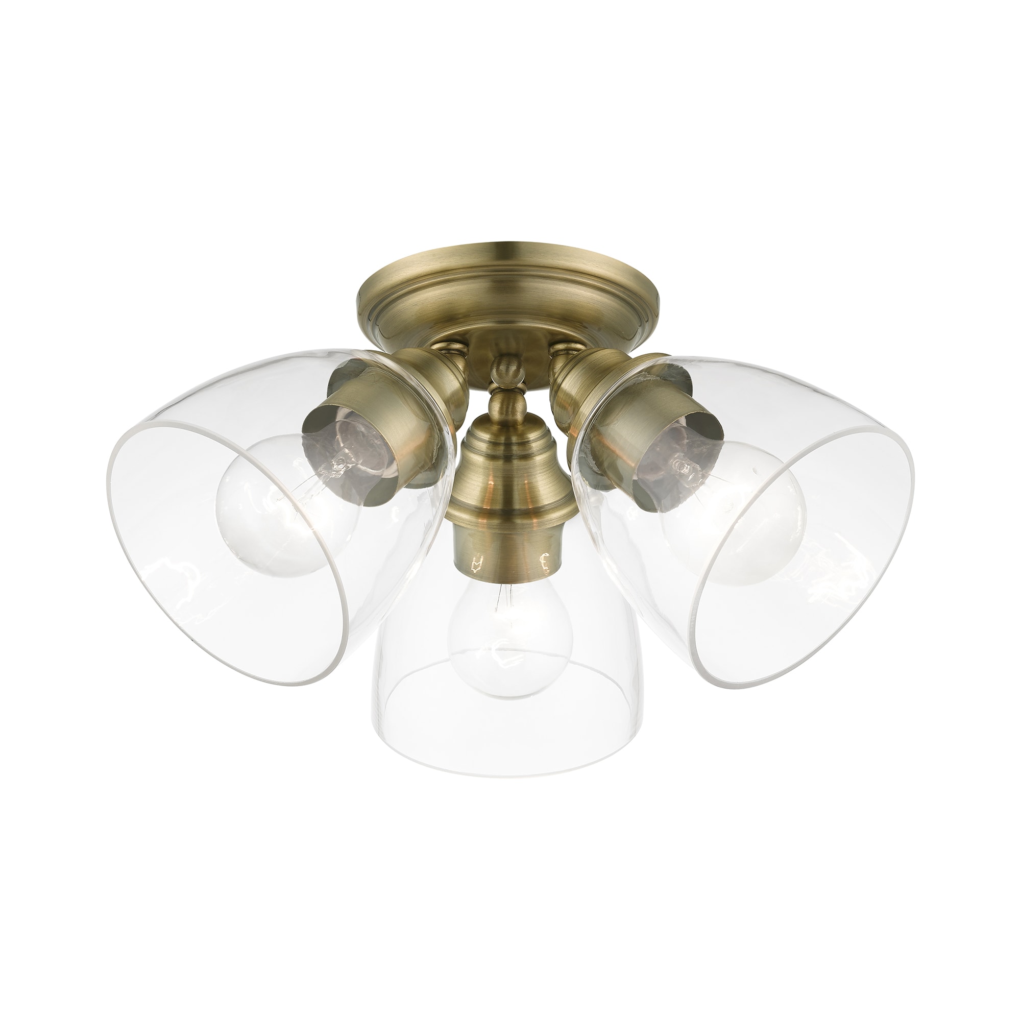 Montgomery Antique Brass Flush Mount with Hand-Blown Glass Shades