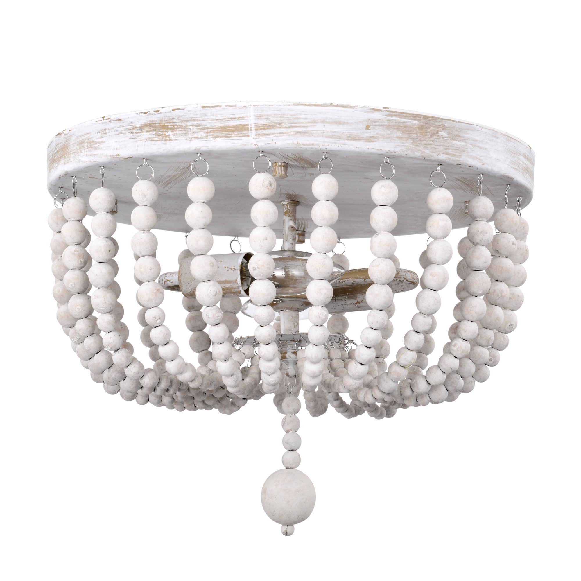 Matte Gold and Weathered White Beaded Bowl Flush Mount Light