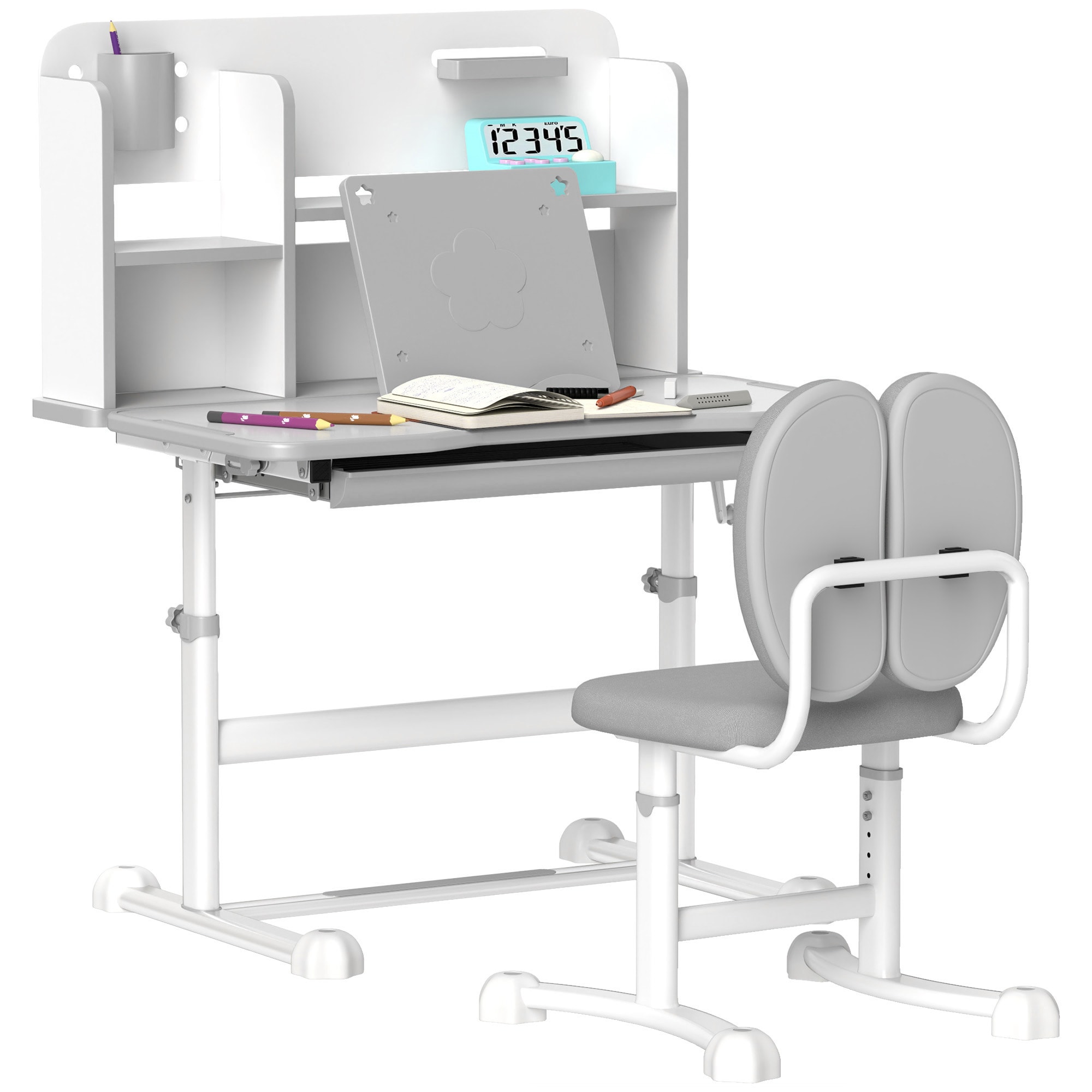 Flynama Kids' Study Desk and Chair Set 31.5-in Gray Modern/Contemporary Student desk with Chair Hutch Included