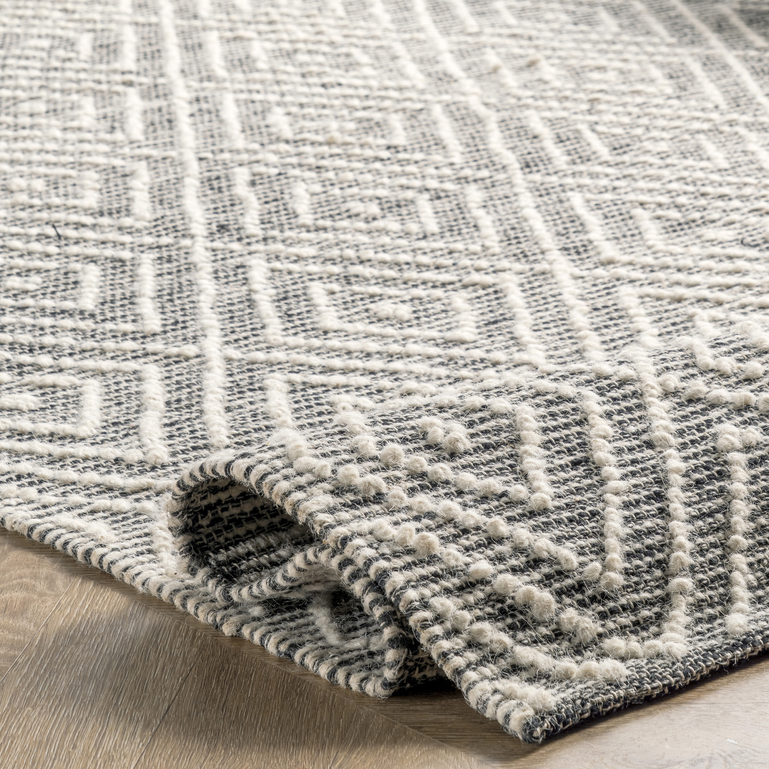 Gray Handmade Geometric Wool Area Rug 3' x 5'