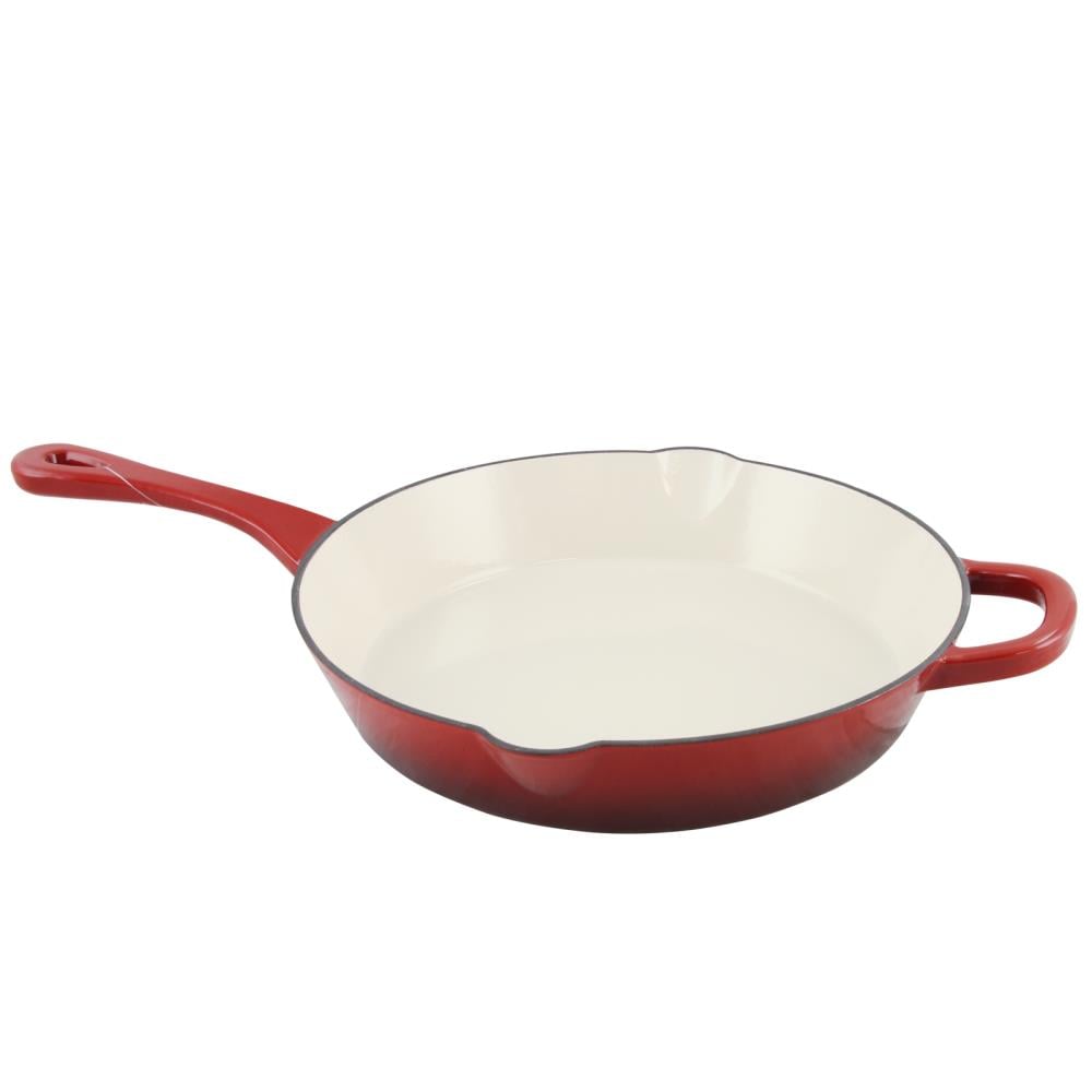 Hamilton Beach 12 Inch Enameled Coated Solid Cast Iron Frying Pan Skillet,  Red