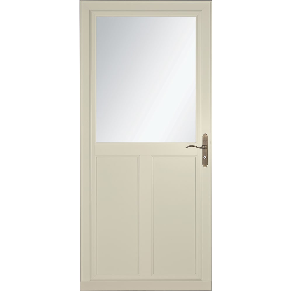 Tradewinds Selection 32-in x 81-in Almond High-view Retractable Screen Aluminum Storm Door with Antique Brass Handle in Off-White | - LARSON 1460808120
