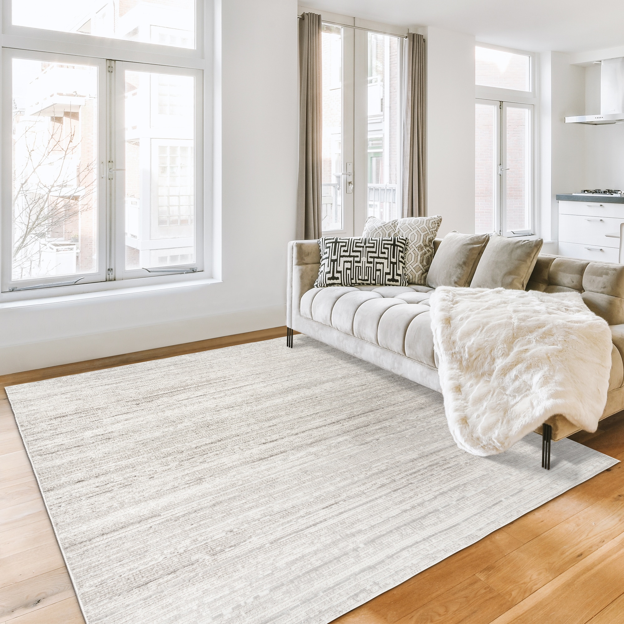 GERTMENIAN 28329 8 x 10 (ft) Polyester Cream Rectangular Indoor Stripe Area rug
