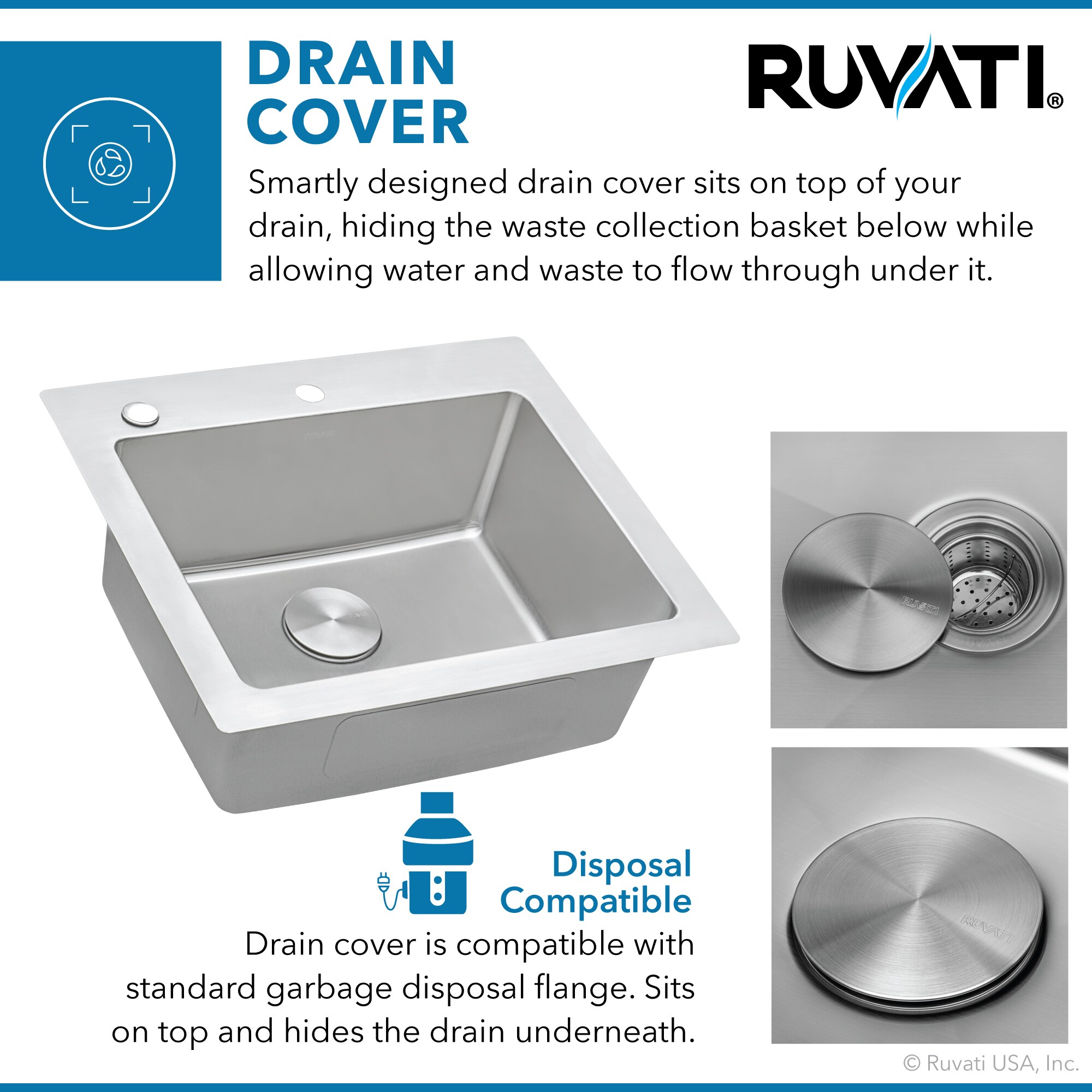 Ruvati Modena Drop-In 23.375-in x 20.625-in Brushed Stainless Single Bowl  2-Hole Stainless Steel Kitchen Sink