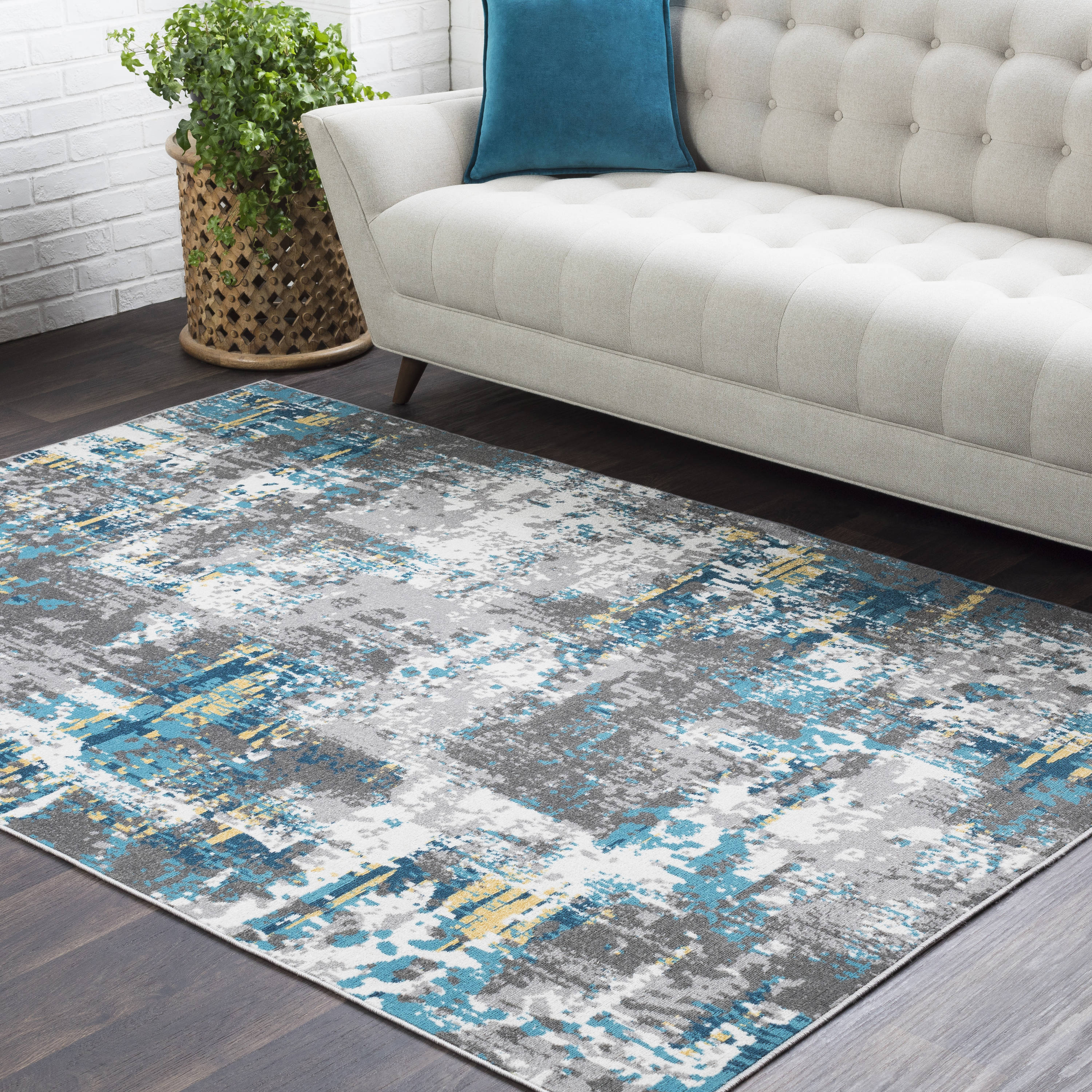 Surya ETS2304-23 Rafetus 2 x 3 (ft) Polypropylene Teal Rectangular Indoor Abstract Industrial Area rug