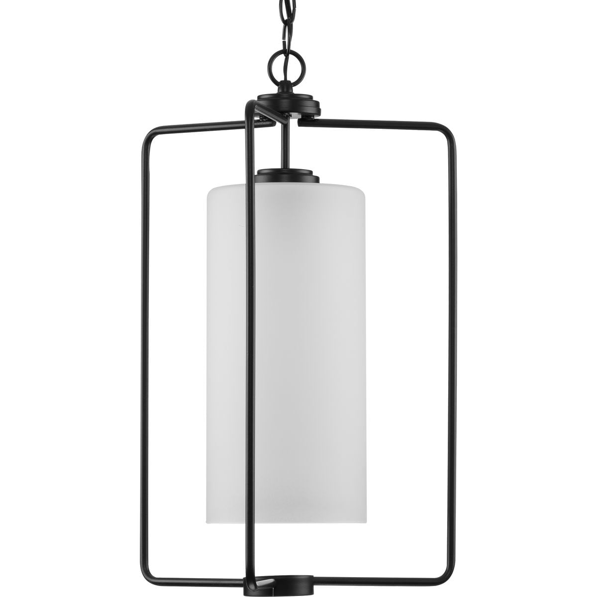 Progress Lighting P500333-031 Merry Matte Black Transitional Etched glass Cylinder Medium Hanging Pendant light