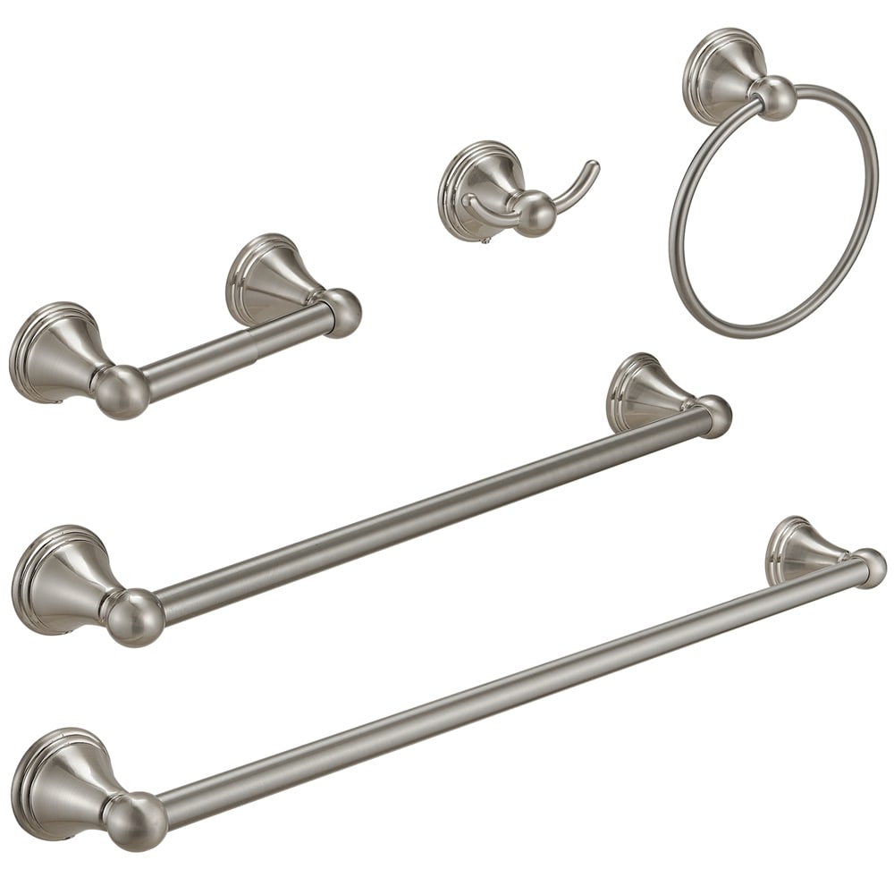 BWE TBS005-5-N 5 -Piece Urban Stream Brushed Nickel Decorative Bathroom Hardware Set Towel Bar, Toilet Paper Holder, Towel Ring ,Robe Hook Included