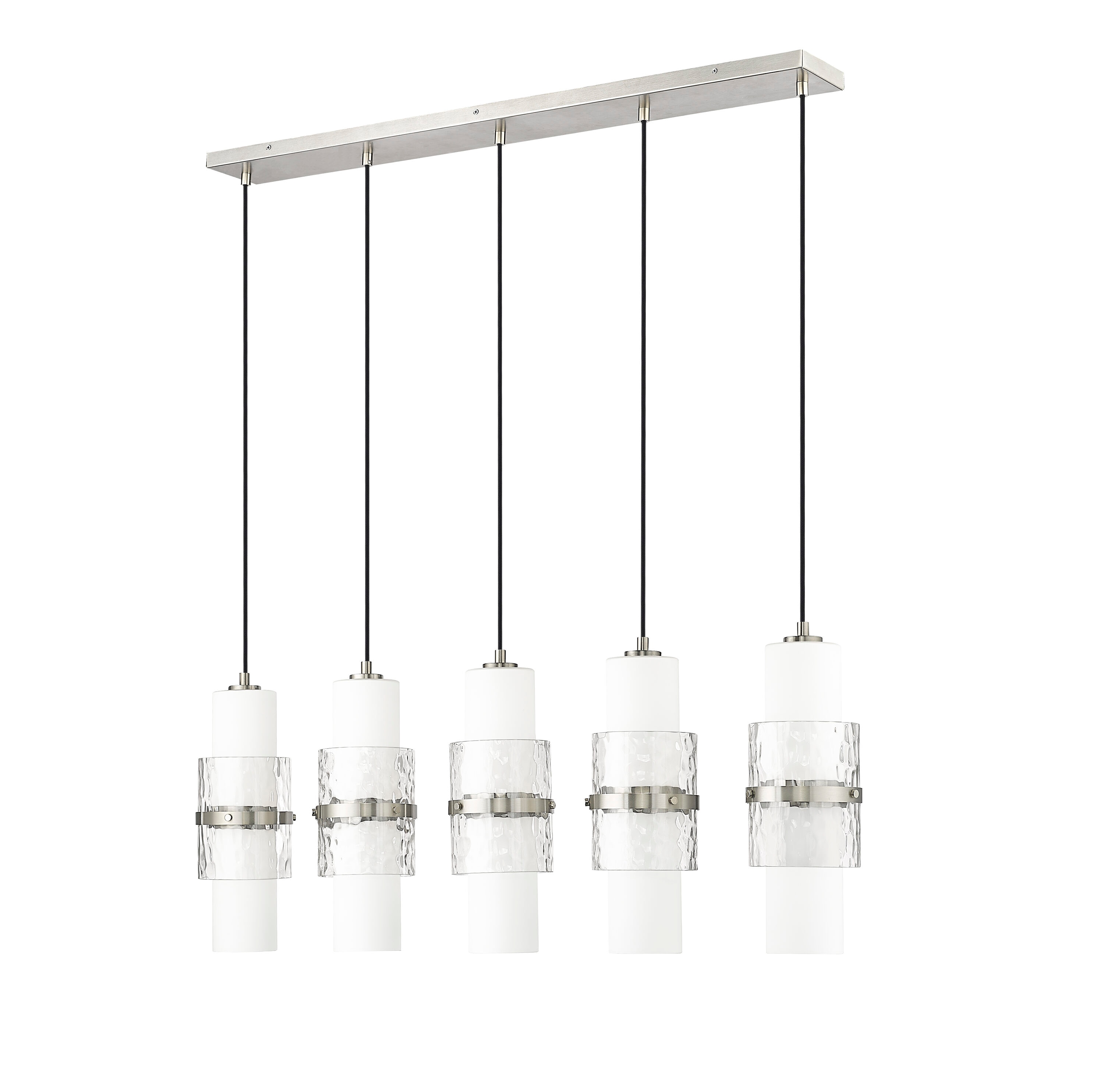 Brushed Nickel 5-Light Linear Chandelier with Etched Opal Glass Shades