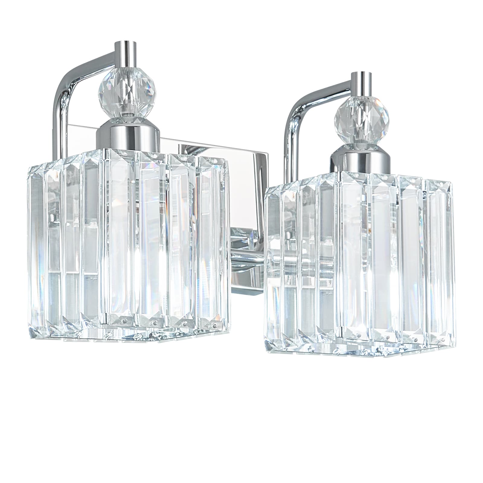 ZHLLMQ Modern 12.4 Inch 2-Light Chrome Finish Series Non-Integrated LED Modern Vertical Cut Crystal Bathroom Vanity Wall Sconce Light Fixture