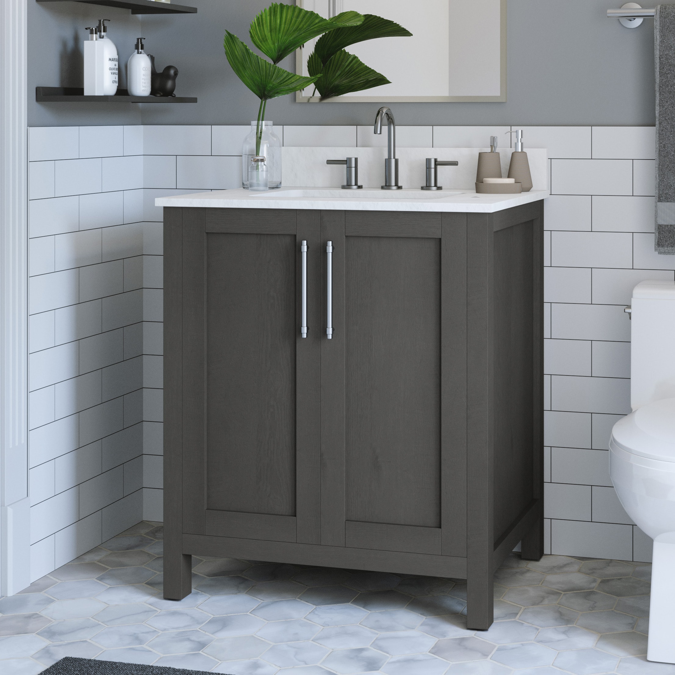 Allen Roth Mulberry 30-in Gray Undermount Single Sink Bathroom Vanity With  White Engineered Stone Top In The Bathroom Vanities With Tops Department At