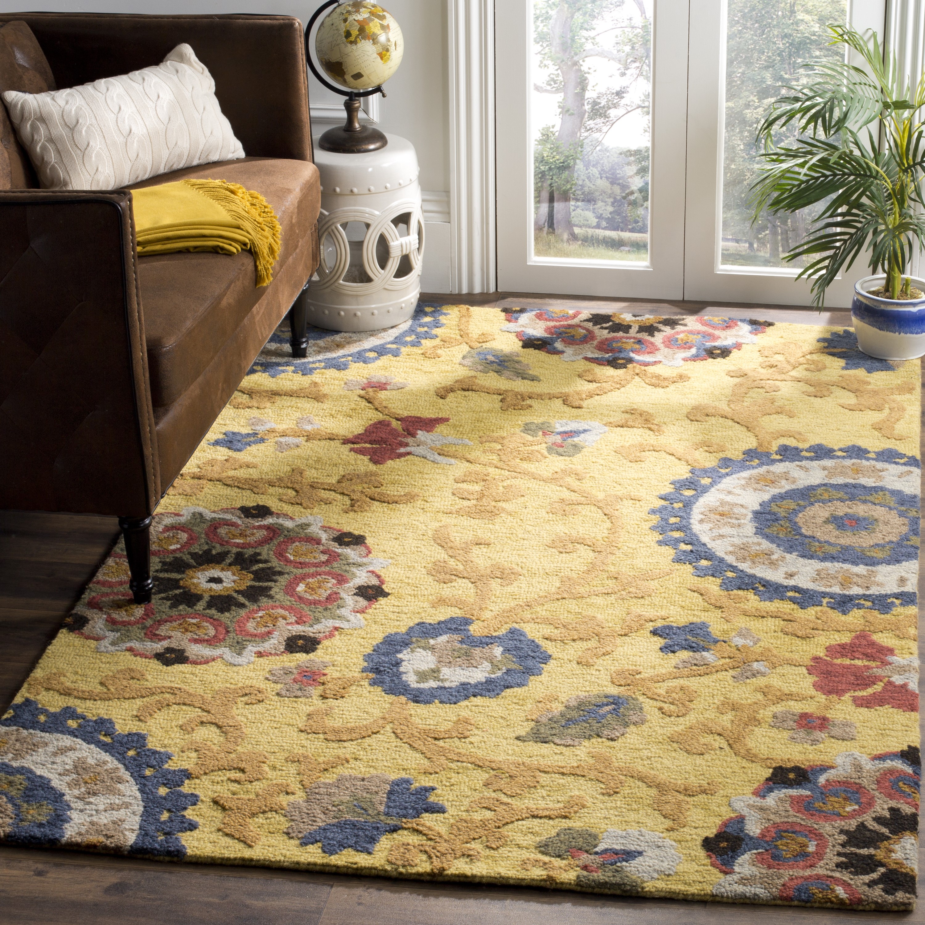 Safavieh BLM401B-3 Blossom Nelia 3 x 5 (ft) Tufted Wool Gold/Multi Rectangular Indoor Floral/Botanical Bohemian/Eclectic Area rug