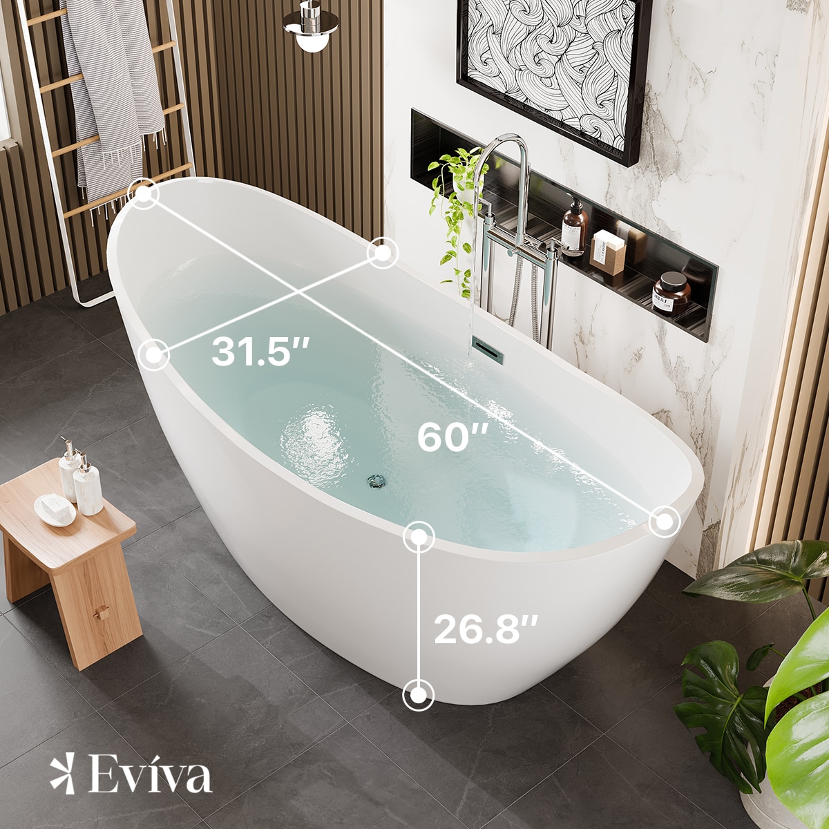 Bella 60" Glossy White Acrylic Freestanding Bathtub