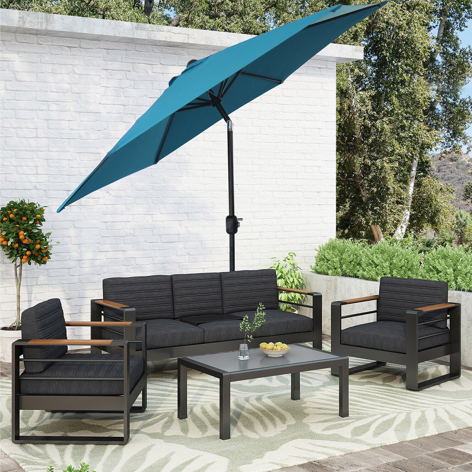 glucksteinhome market patio umbrella with led lights