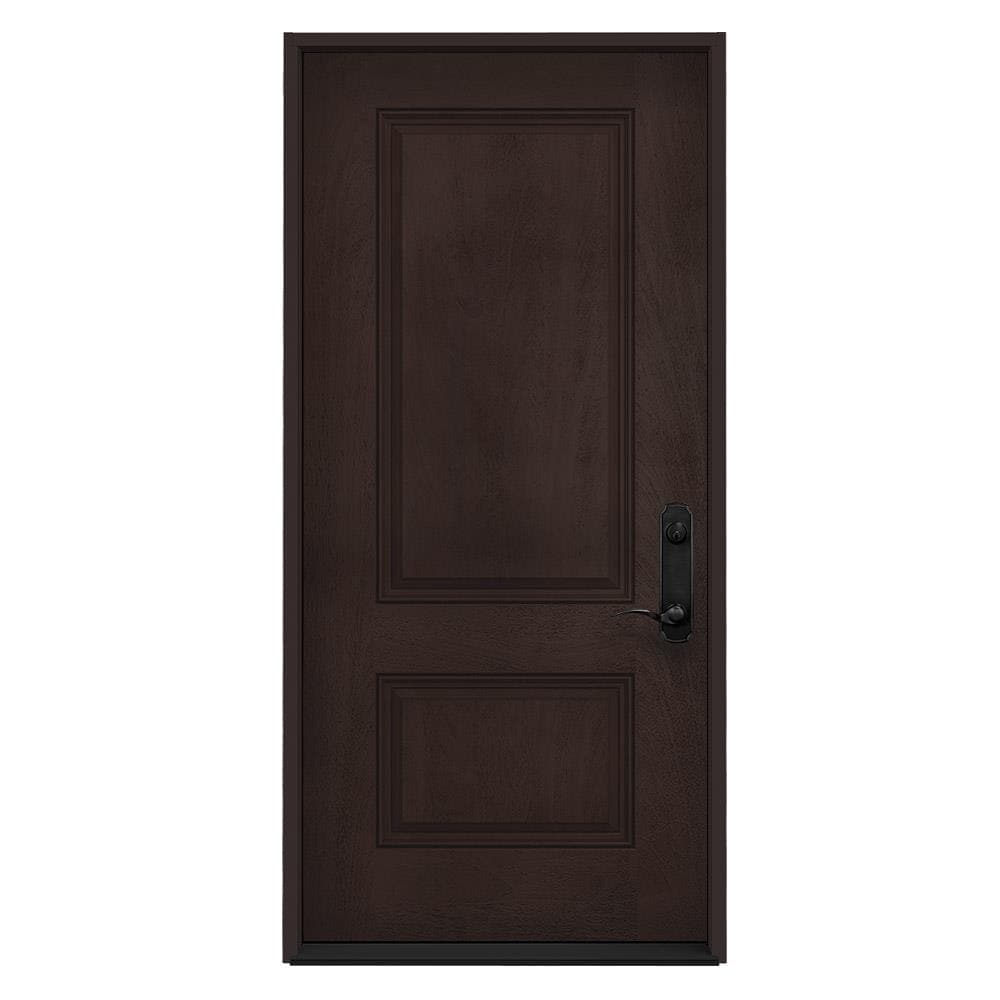 JELD-WEN LOWOLJW205800041 36-in x 80-in x 4-9/16-in Fiberglass No glass Left-hand inswing Walnut Stained Prehung Front Door Insulating core