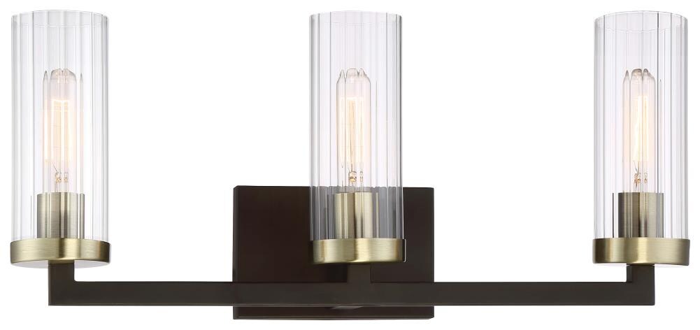Aged Bronze and Brass 3-Light Cylinder Vanity Fixture