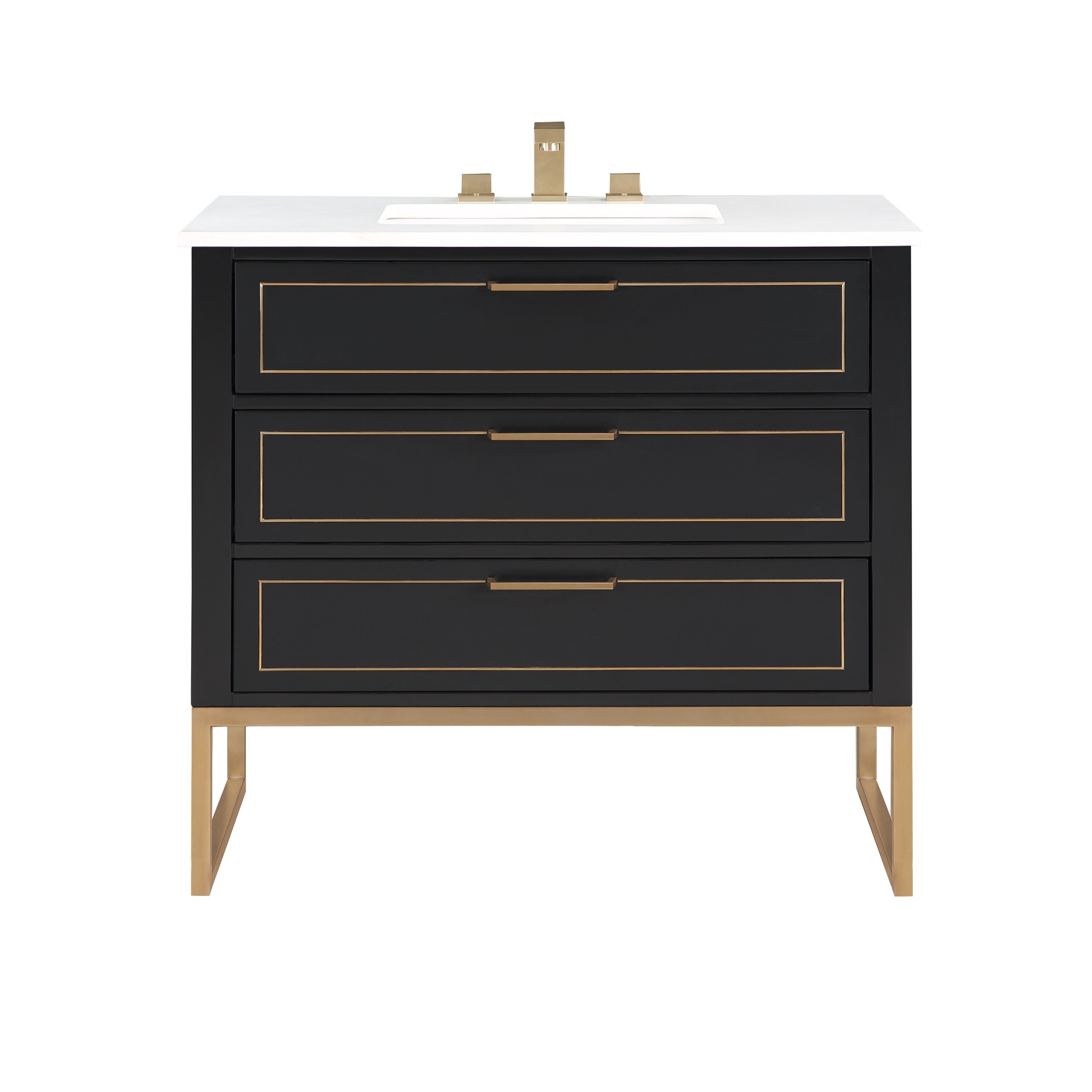 BEMMA V-MK36SFM-04BS-C03S3 Markham 36-in Midnight Black Undermount Single Sink Bathroom Vanity with White Quartz Top