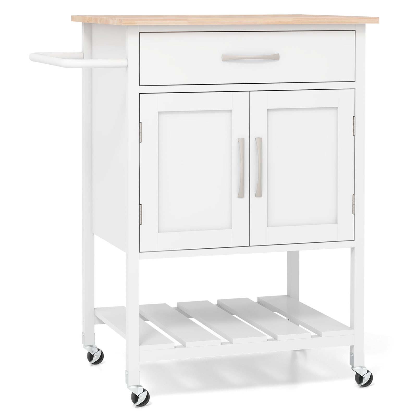 YERIVA KT5833WH White MDF Base with Wood Rolling Kitchen Cart ( 19-in x 29-in x 35.5-in )