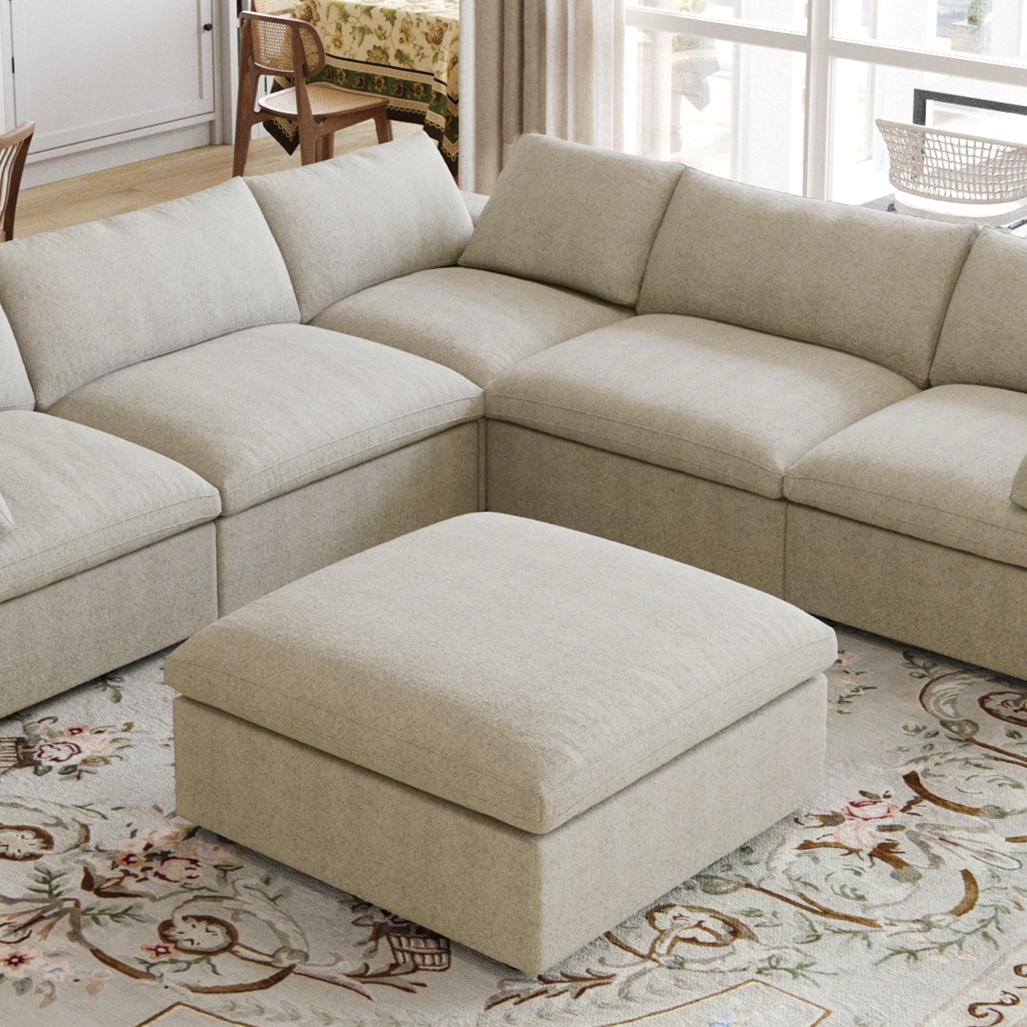 BuotiqHom DH-OT-121KH 45-in Modern Khaki (Ottoman) Linen 1 -seater Sectional