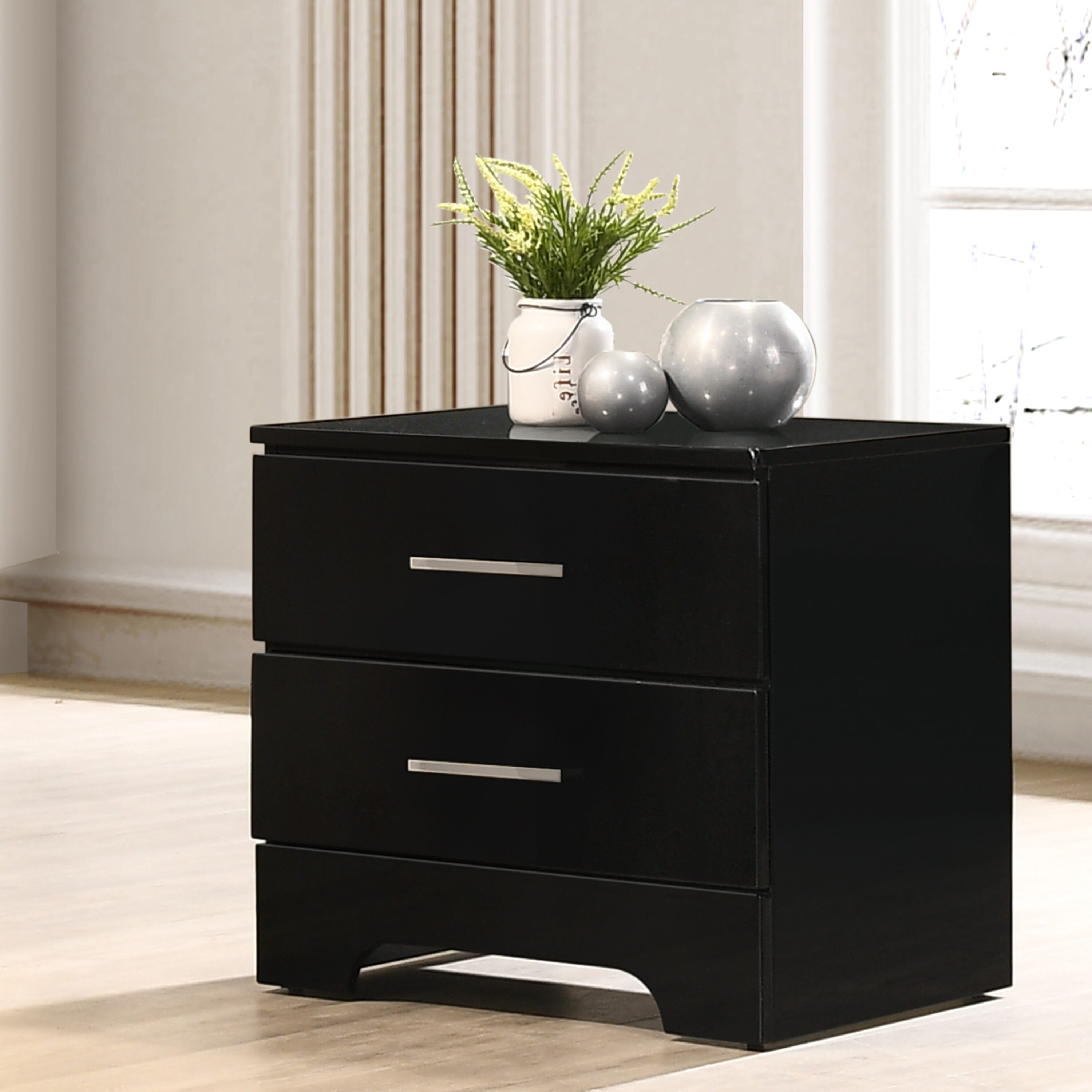 Furniture of America IDF-AC327BK La mesa Black Nightstand