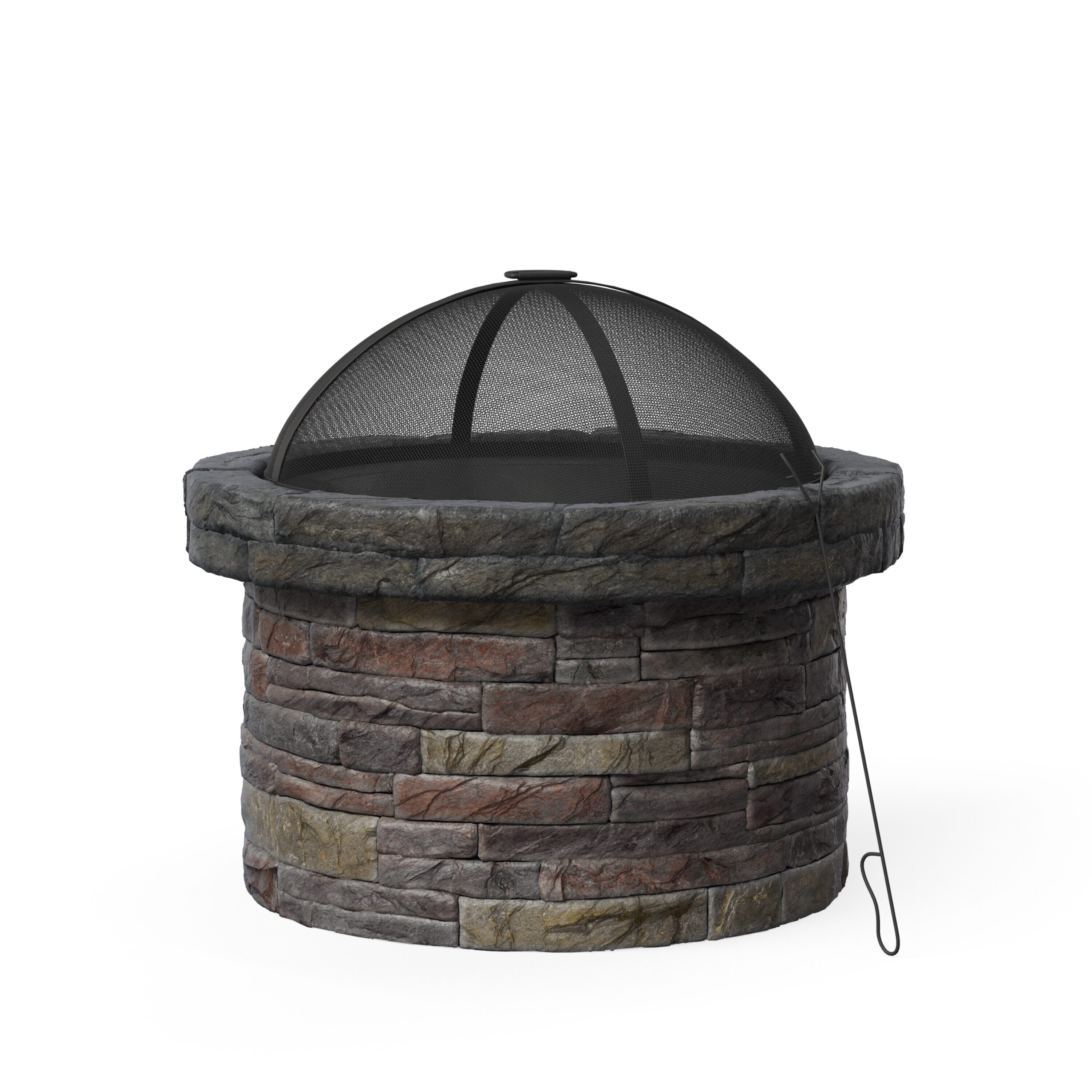 Round Faux Stone Outdoor Wood Burning Fire Pit with Steel Base