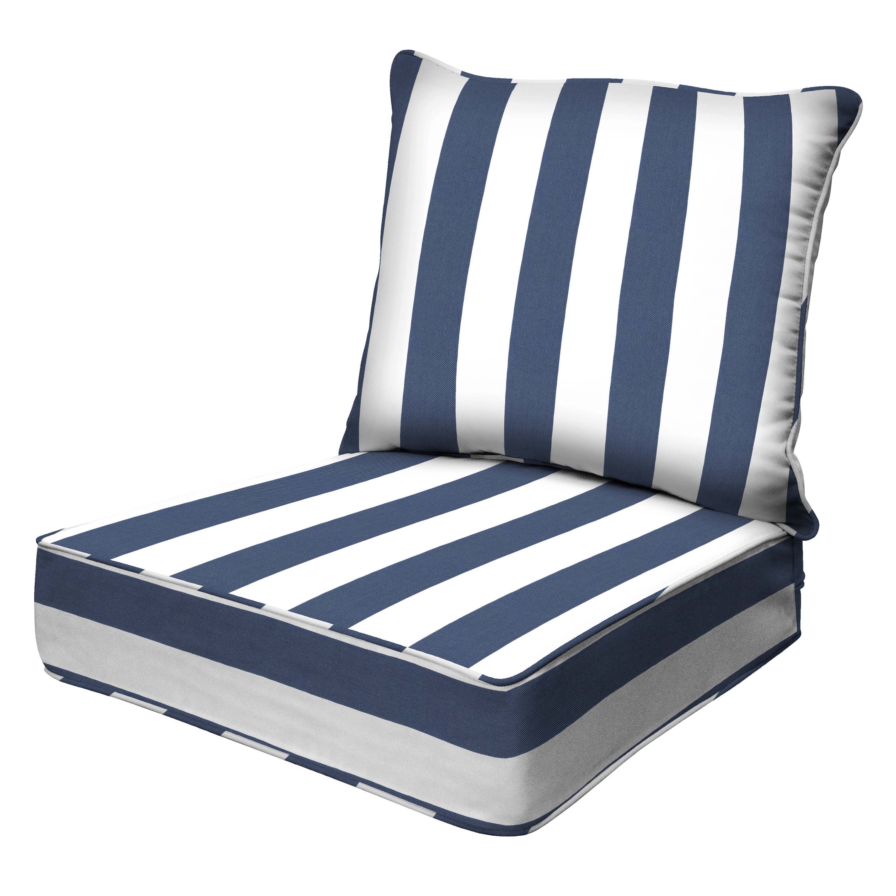3i Products 22405S-101A165 23-in x 24-in 2 -Piece Cabana Stripe Blue White Deep seat patio chair cushion