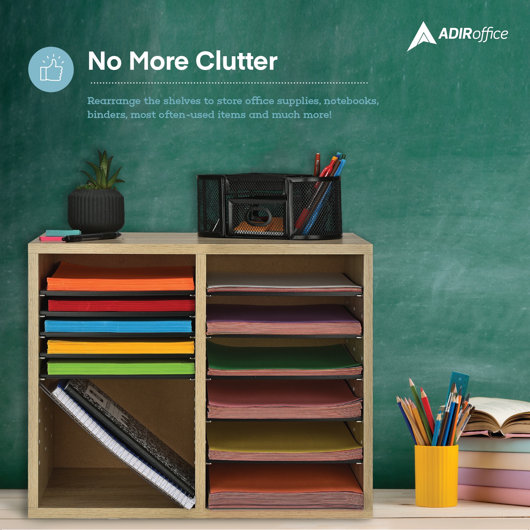 Medium Oak MDF 12-Compartment File Organizer in Brown