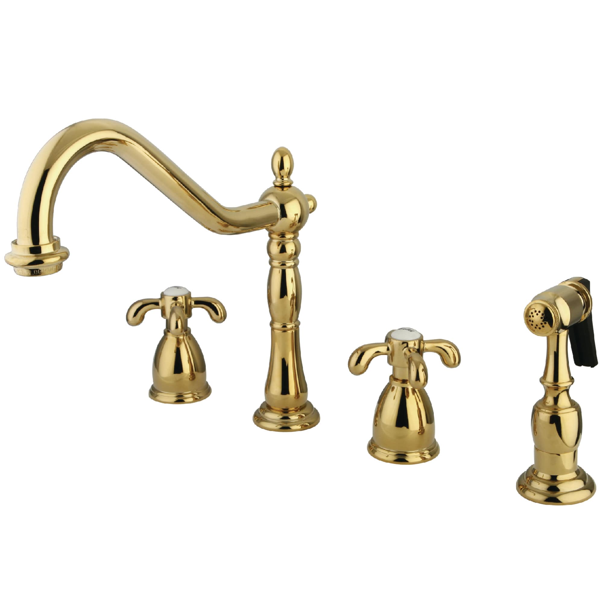 Kingston Brass Polished Brass Double Handle Deck-mount Kitchen Faucet (Includes Side Sprayer)