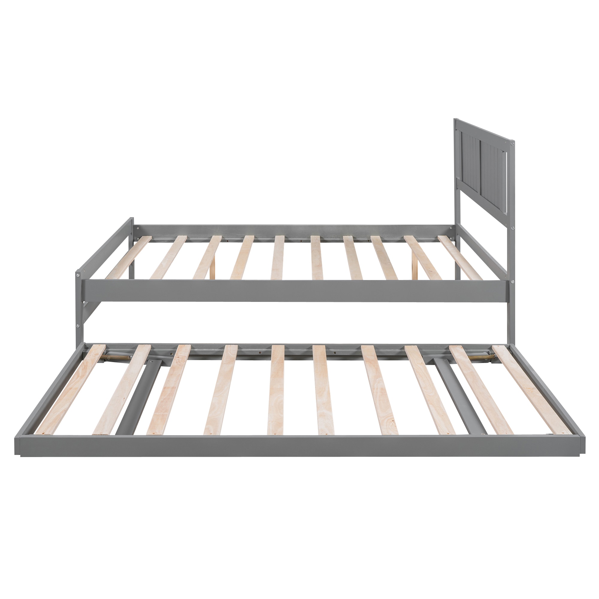 Qualler BWM009727E Full Gray Wood Trundle Bed with Headboard