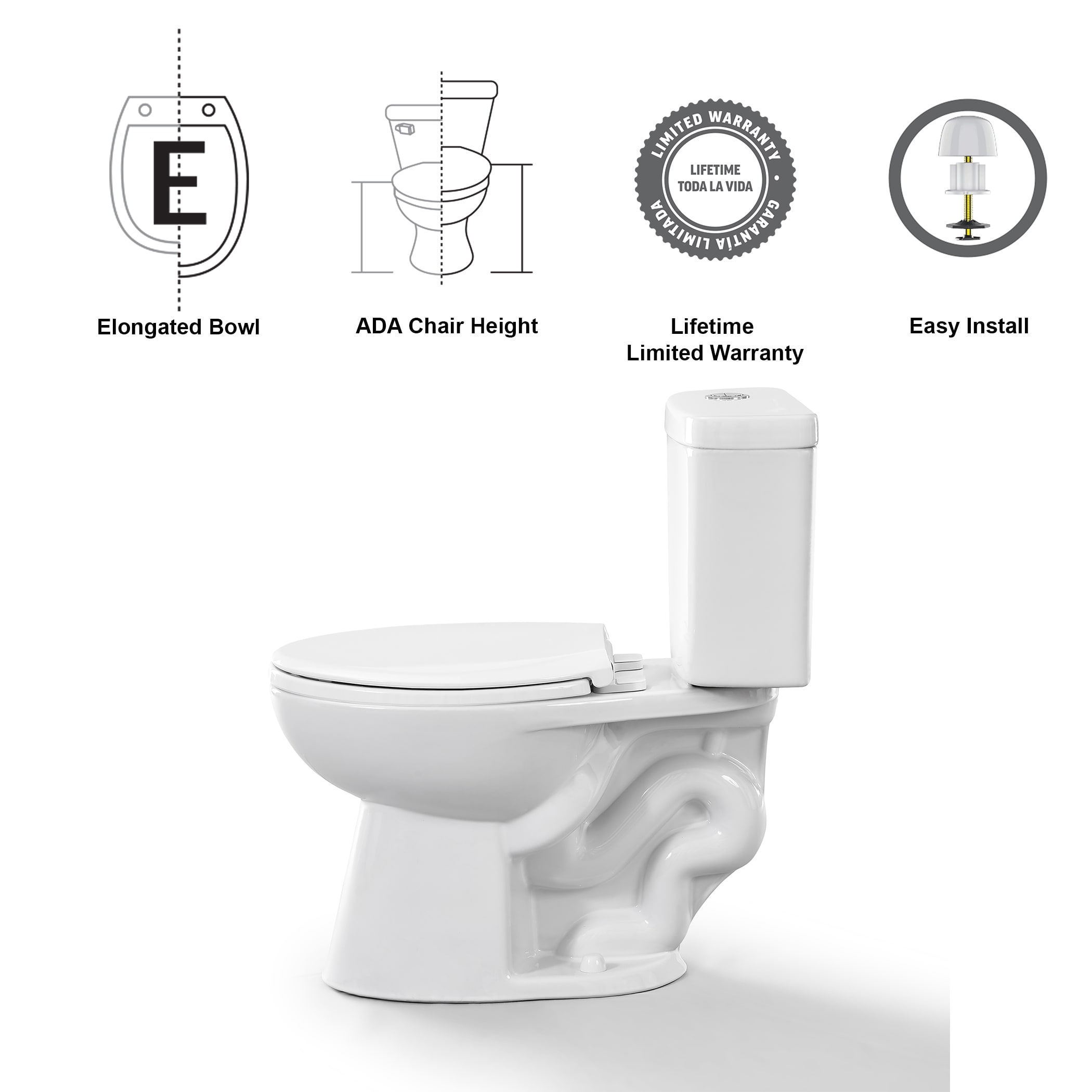 Convenient Height Extra Tall Toilets Pearl White Dual Flush Elongated Tall  Height 2-piece Soft Close Toilet 12-in Rough-In 1.28-GPF in the Toilets  department at