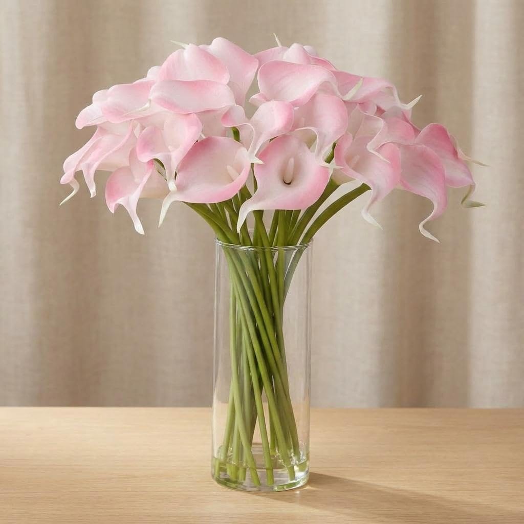 GAOMON Pink Real Touch Calla Lily in Glass Vase with Faux Water for ...