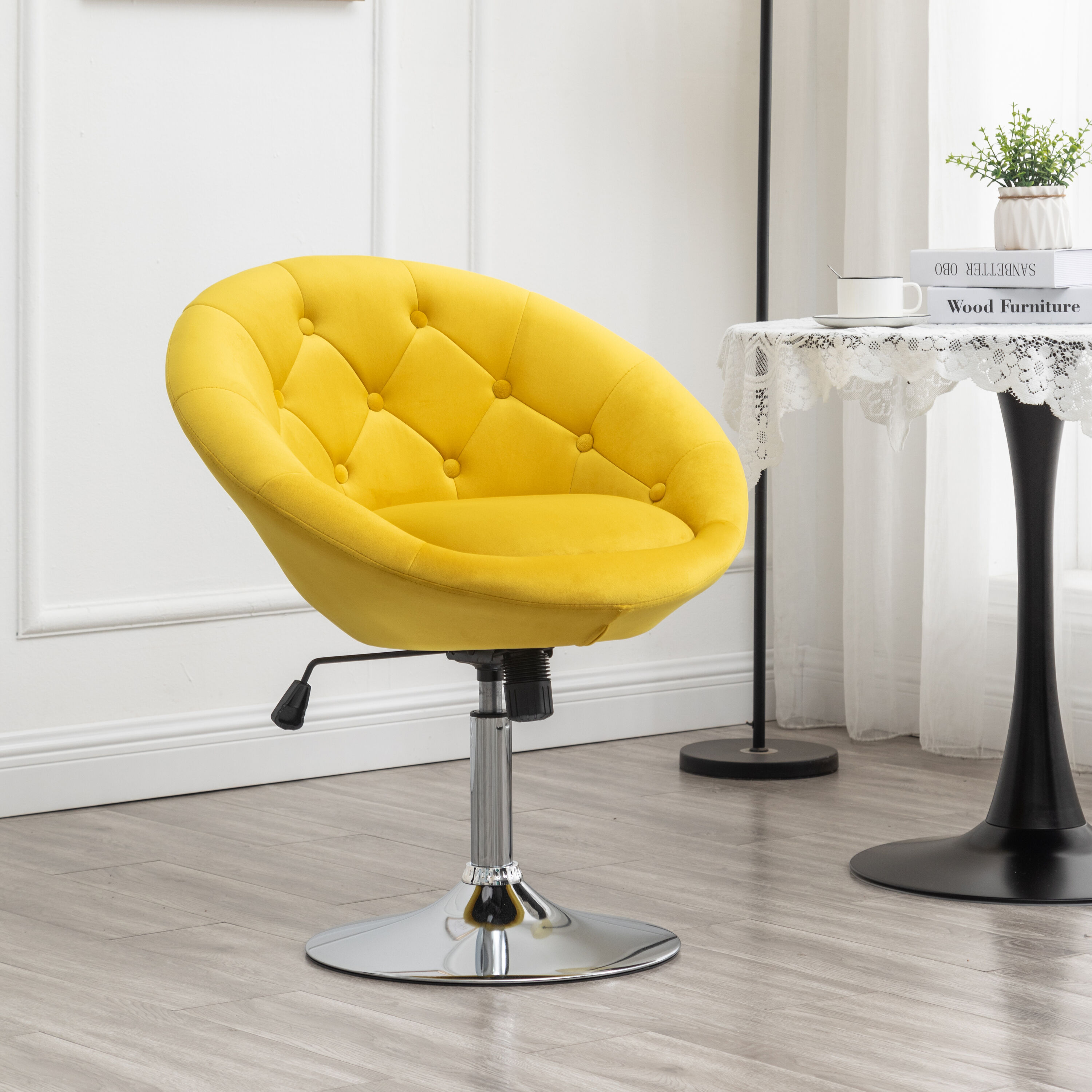 Roundhill Furniture - Yellow 27-in H Counter height Upholstered Swivel Metal Bar Stool