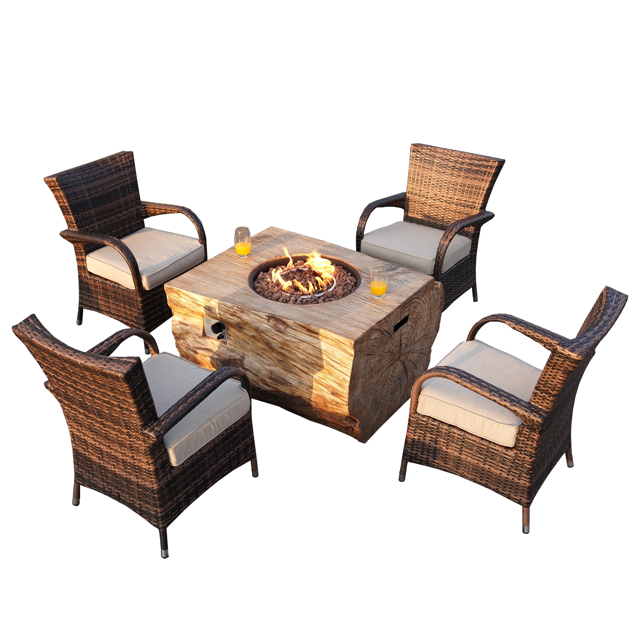 Moda Furnishings MAG-2170-1122B 5-Piece Wicker Patio Conversation Set with Brown Cushions